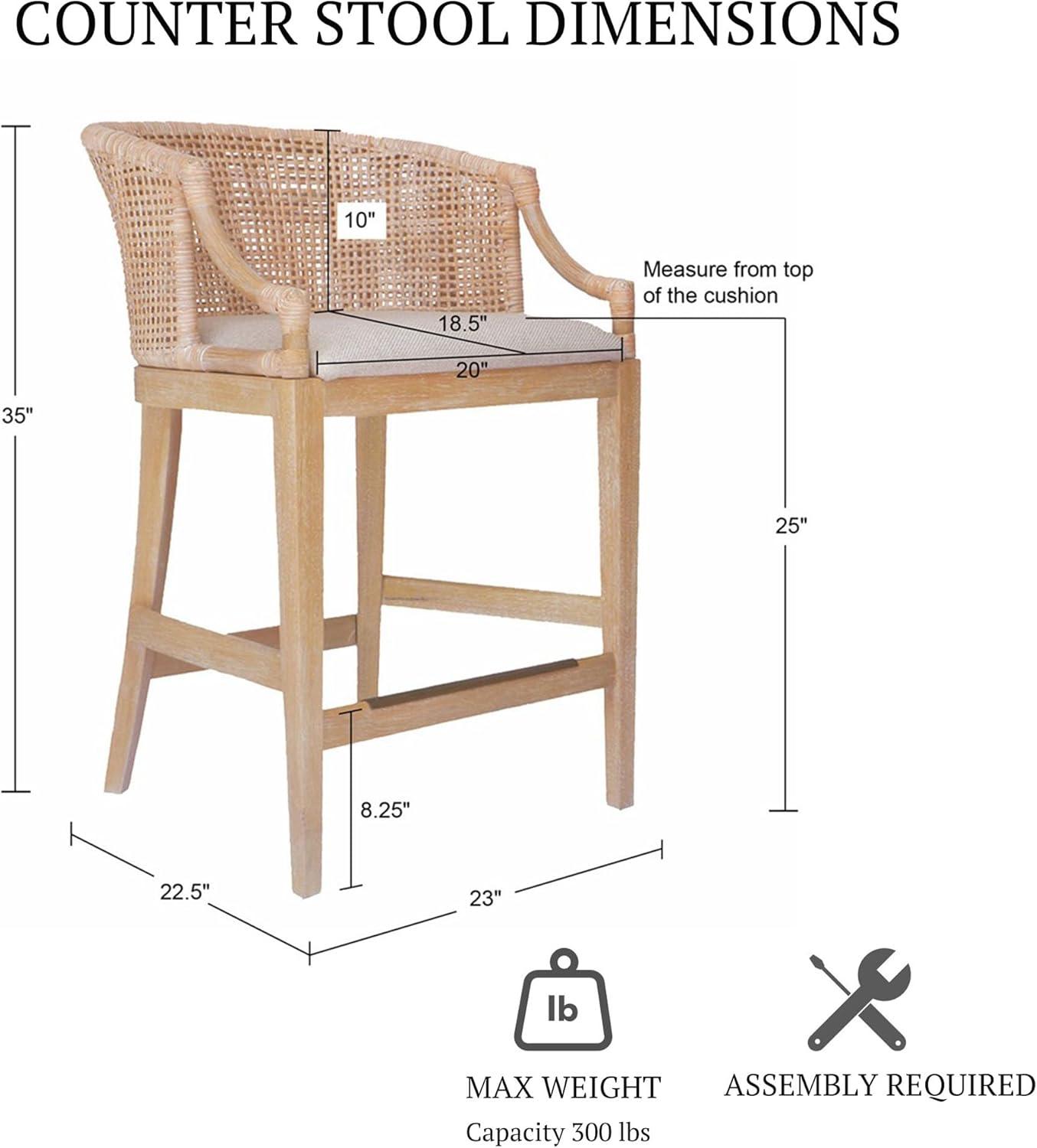imageMartha Stewart Farmhouse Counter Height Bar Stools Handcrafted Rattan Counter Height Stools Kickplate Footrest for Kitchen Island Upholstered Dining Room Chairs Furniture Home Bar Natural PlayaNatural Whitewash