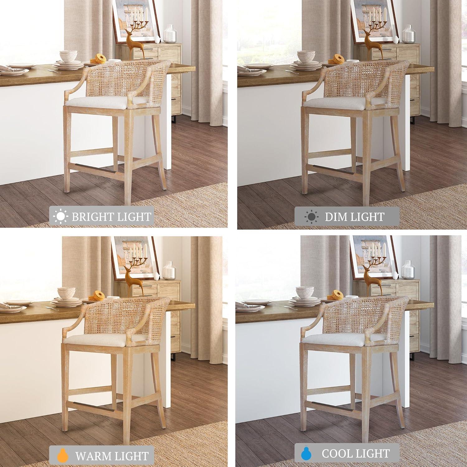 imageMartha Stewart Farmhouse Counter Height Bar Stools Handcrafted Rattan Counter Height Stools Kickplate Footrest for Kitchen Island Upholstered Dining Room Chairs Furniture Home Bar Natural PlayaNatural Whitewash