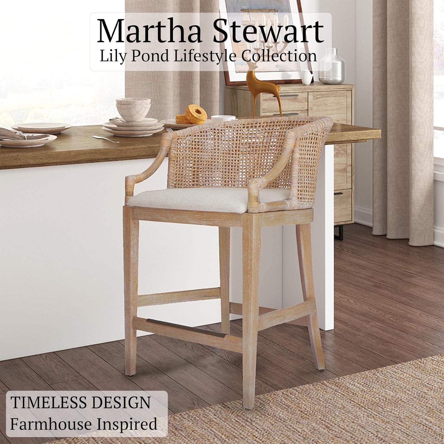 imageMartha Stewart Farmhouse Counter Height Bar Stools Handcrafted Rattan Counter Height Stools Kickplate Footrest for Kitchen Island Upholstered Dining Room Chairs Furniture Home Bar Natural PlayaNatural Whitewash