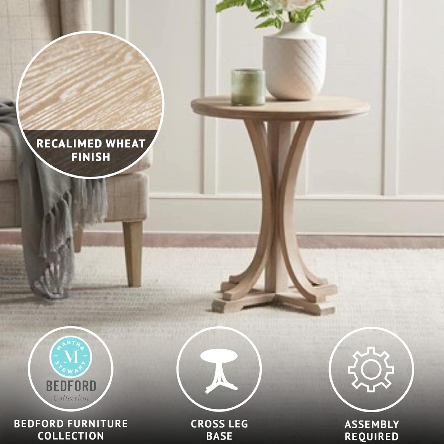 imageMartha Stewart Fatima Accent Tables Modern MidCentury Rustic Pedestal Design Round Tabletop Living Room Furniture Occasional Piece Dia 21 X 24 Wheat