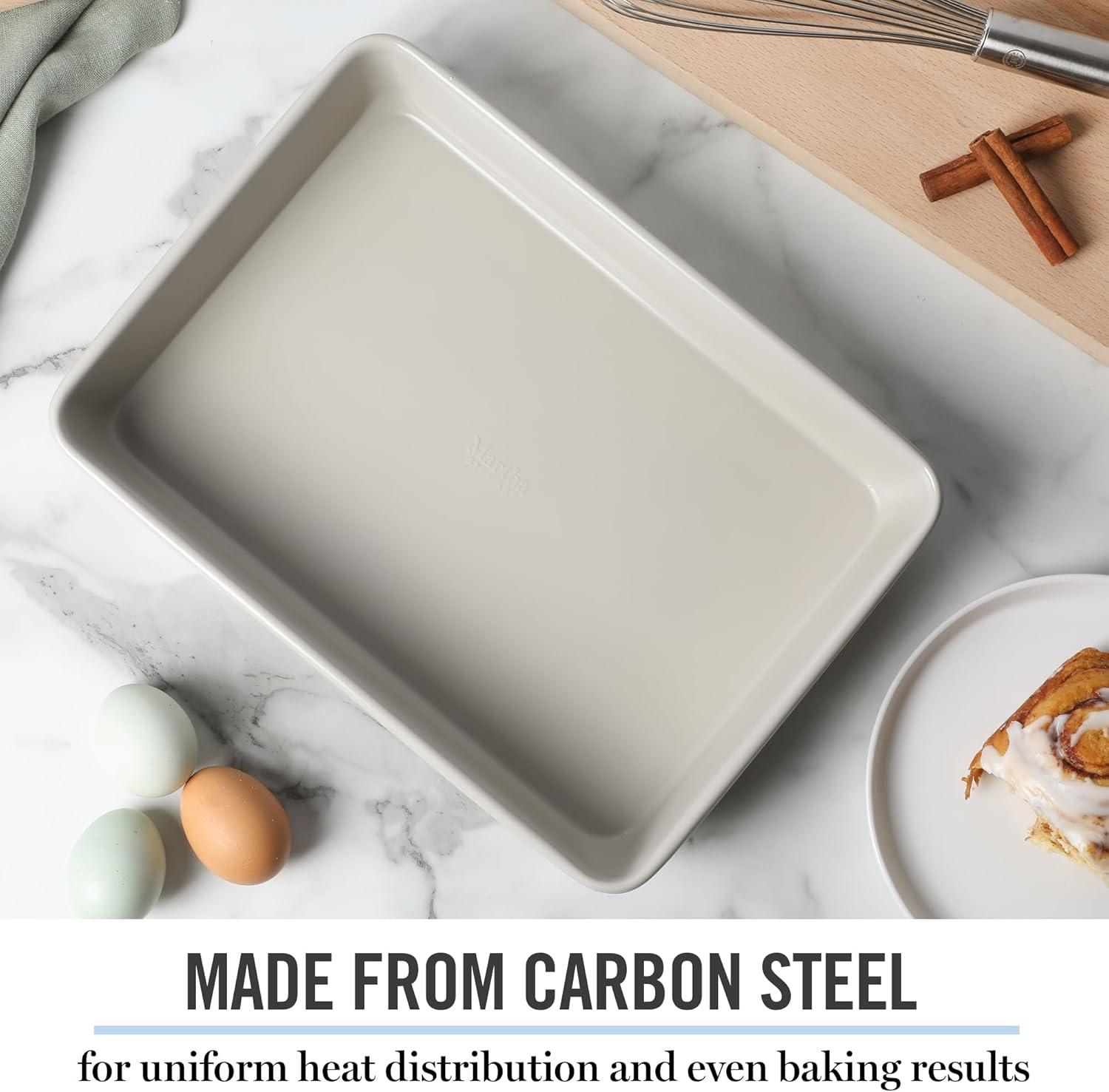 imageMartha Stewart Gallen 9Inch Nonstick Carbon Steel Loaf Pan Teal Durable Bakeware for Even Baking and Easy ReleaseCool Gray