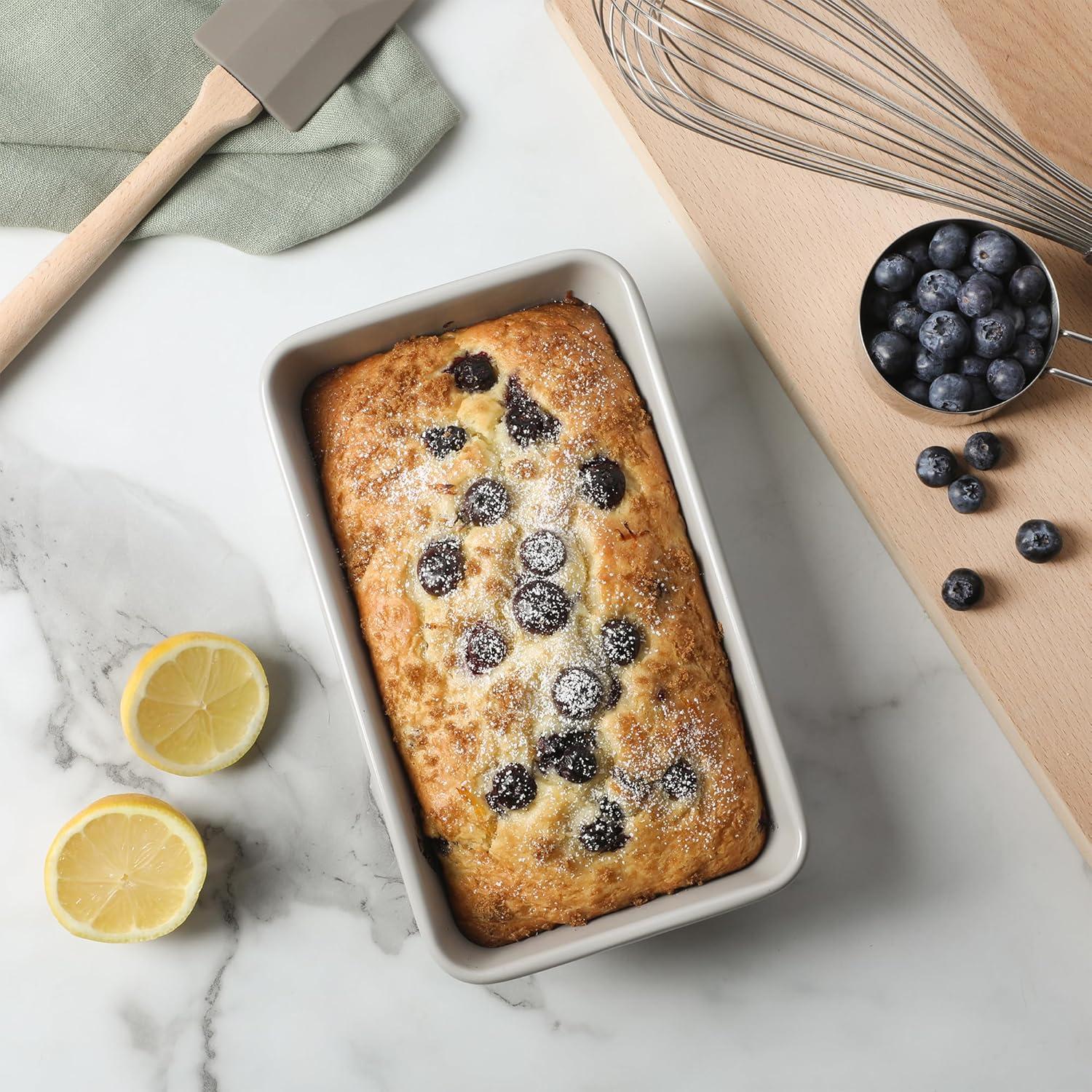 imageMartha Stewart Gallen 9Inch Nonstick Carbon Steel Loaf Pan Teal Durable Bakeware for Even Baking and Easy ReleaseCool Gray