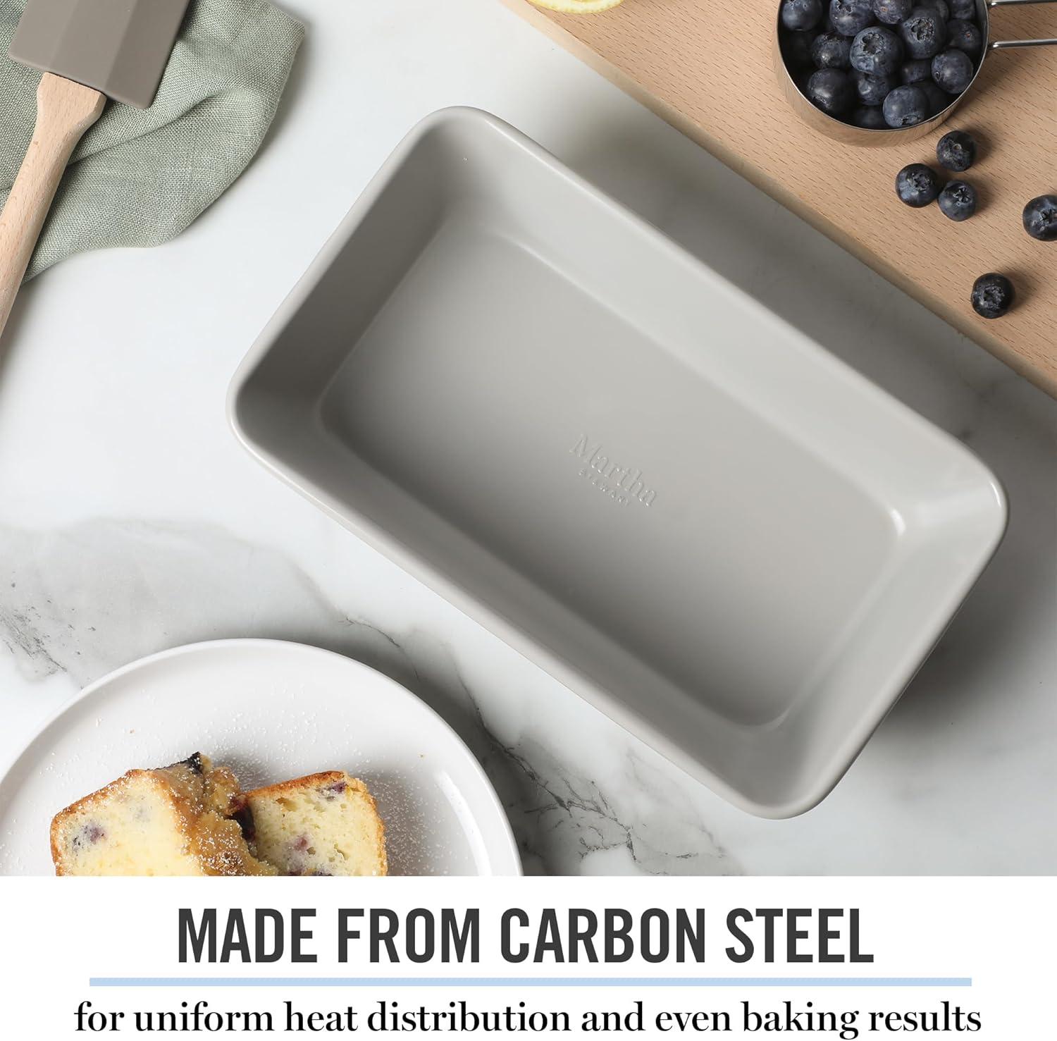 imageMartha Stewart Gallen 9Inch Nonstick Carbon Steel Loaf Pan Teal Durable Bakeware for Even Baking and Easy ReleaseCool Gray