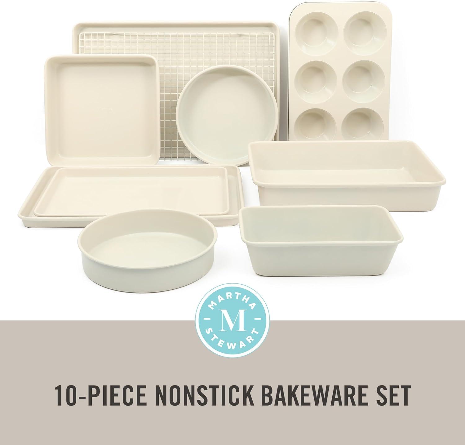 imageMartha Stewart Gallen 9Inch Nonstick Carbon Steel Loaf Pan Teal Durable Bakeware for Even Baking and Easy ReleaseLinen White Set