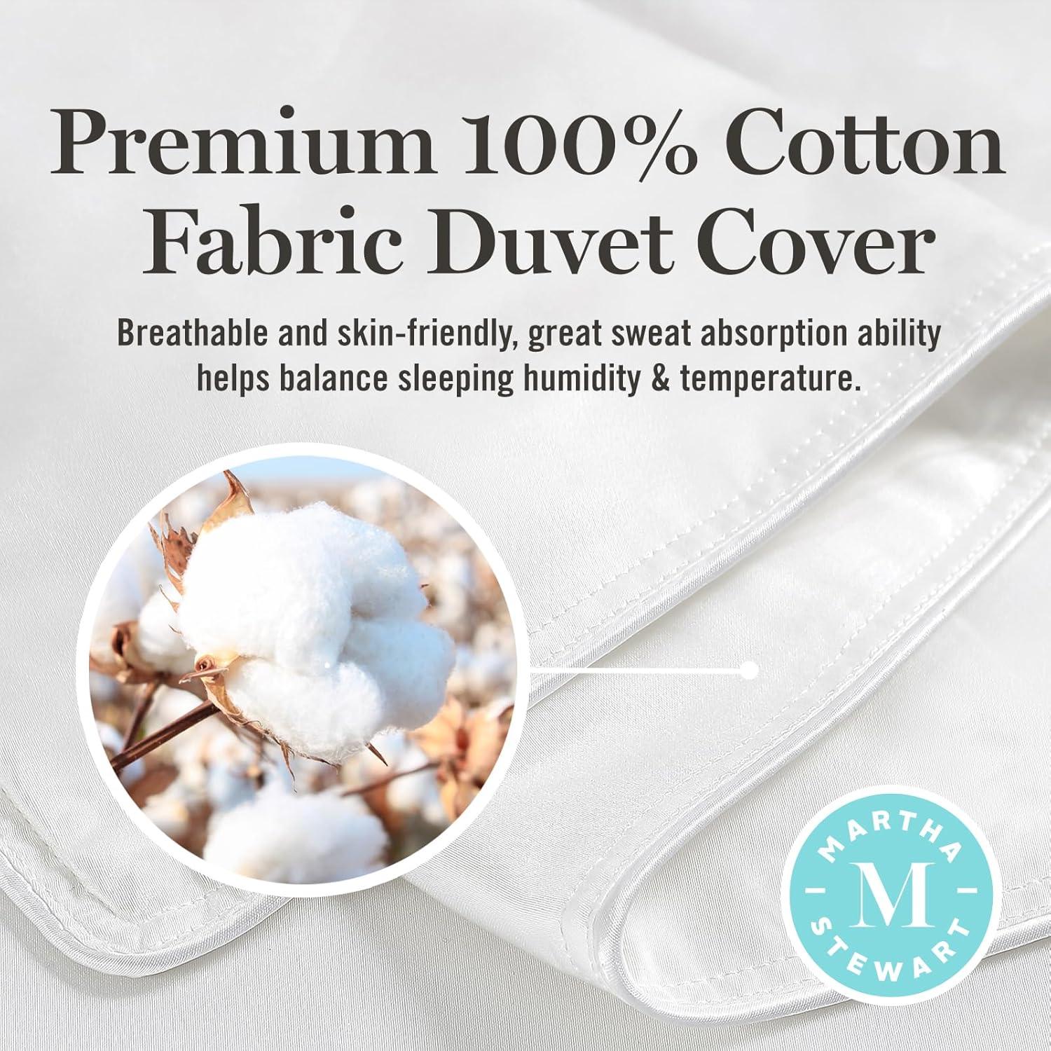 imageMartha Stewart Goose Feather Down Fiber Cotton Comforter Queen Size Feather Duvet Insert Queen Hotel Collection Hypoallergenic Comforter 50oz Light Warmth 90 x 90 Inch White