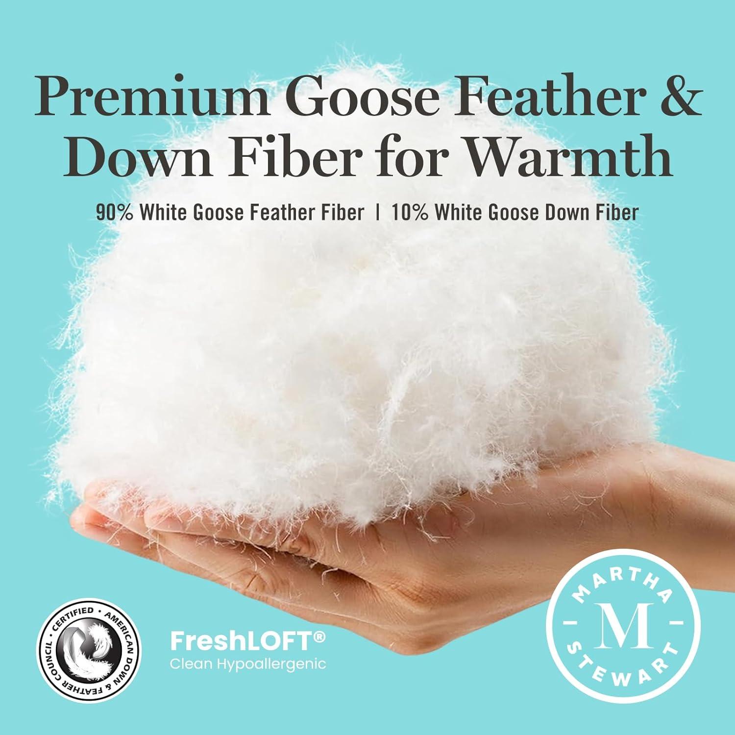 imageMartha Stewart Goose Feather Down Fiber Cotton Comforter Queen Size Feather Duvet Insert Queen Hotel Collection Hypoallergenic Comforter 50oz Light Warmth 90 x 90 Inch White