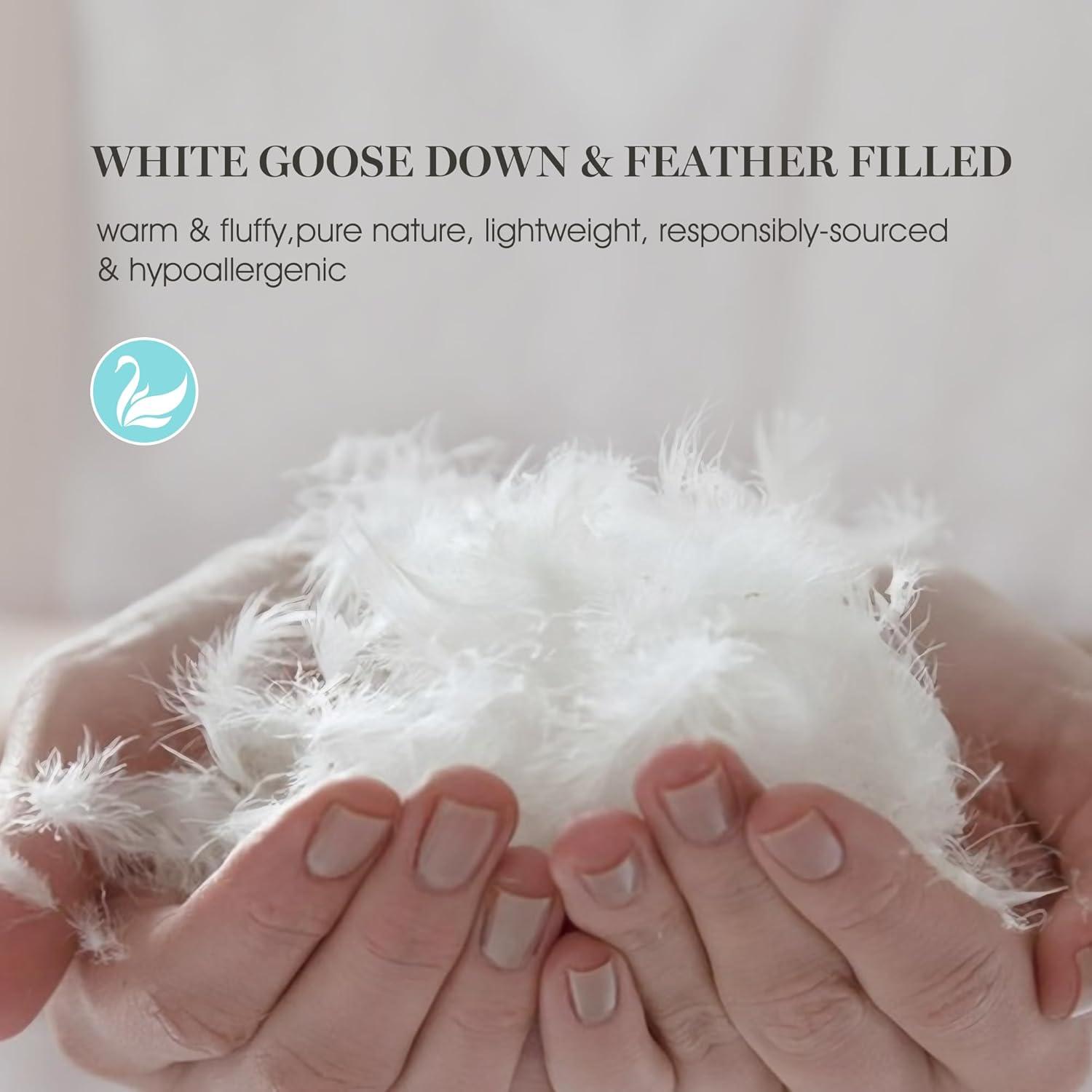 imageMartha Stewart Goose Feather and Down Fiber Comforter Queen Size Luxurious Hotel Duvet Insert Bedding Comforters 100 Cotton All Season Medium Warmth 90 x 90 InchWhiteKing