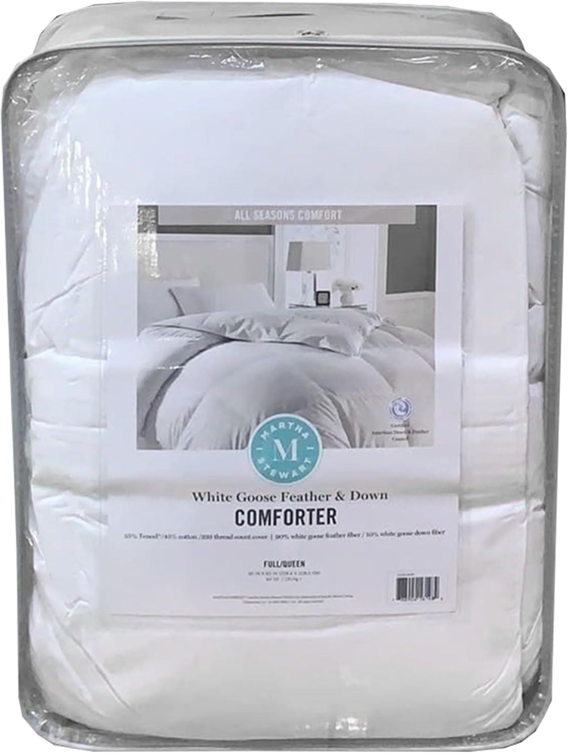 imageMartha Stewart Goose Feather and Down Fiber Comforter Queen Size Luxurious Hotel Duvet Insert Bedding Comforters 100 Cotton All Season Medium Warmth 90 x 90 InchWhiteFullQueen
