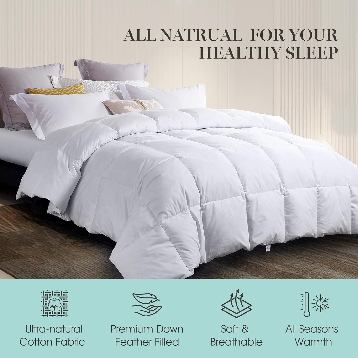 imageMartha Stewart Goose Feather and Down Fiber Comforter Queen Size Luxurious Hotel Duvet Insert Bedding Comforters 100 Cotton All Season Medium Warmth 90 x 90 InchWhiteFullQueen