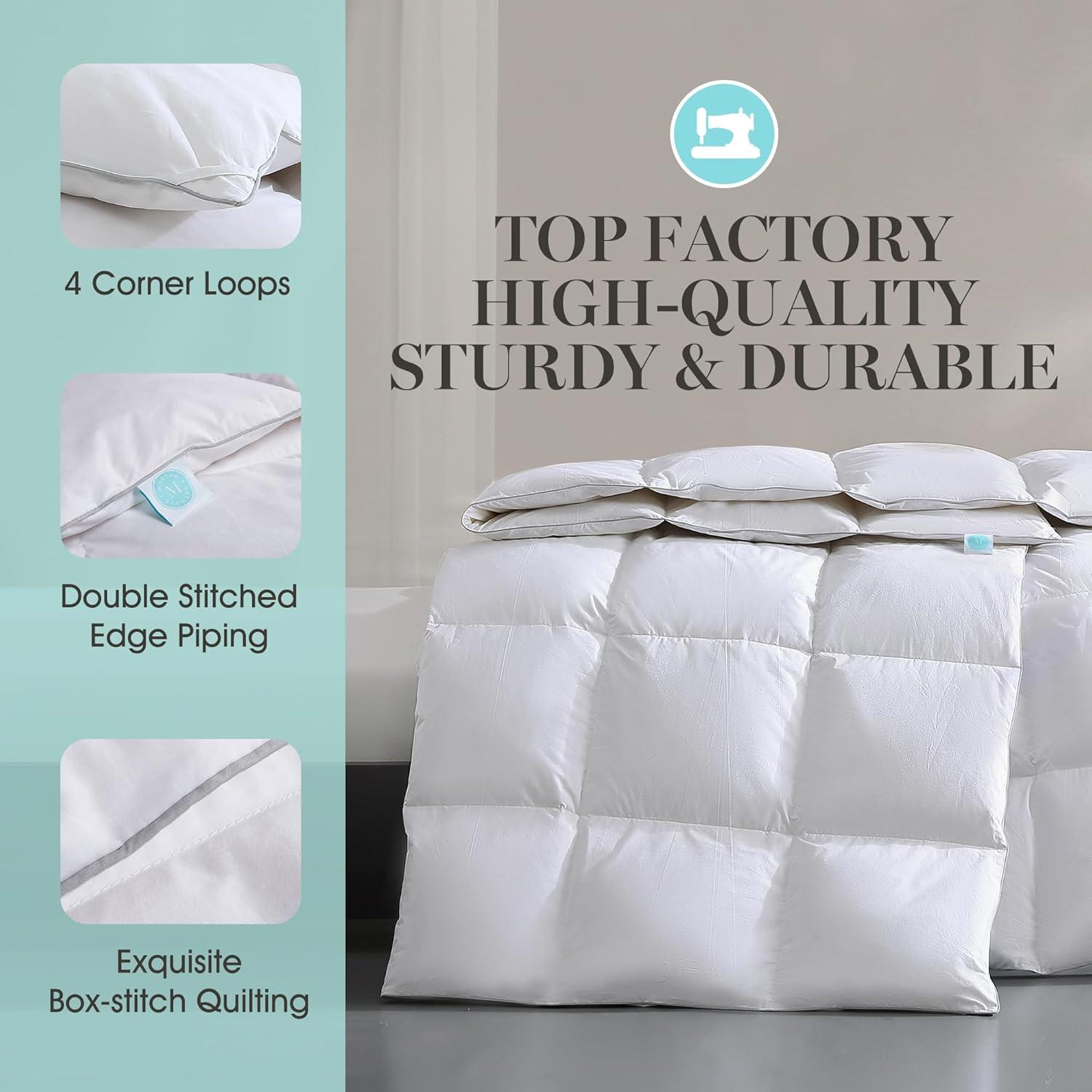 imageMartha Stewart Goose Feather and Down Fiber Comforter Queen Size Luxurious Hotel Duvet Insert Bedding Comforters 100 Cotton All Season Medium Warmth 90 x 90 InchWhiteFullQueen