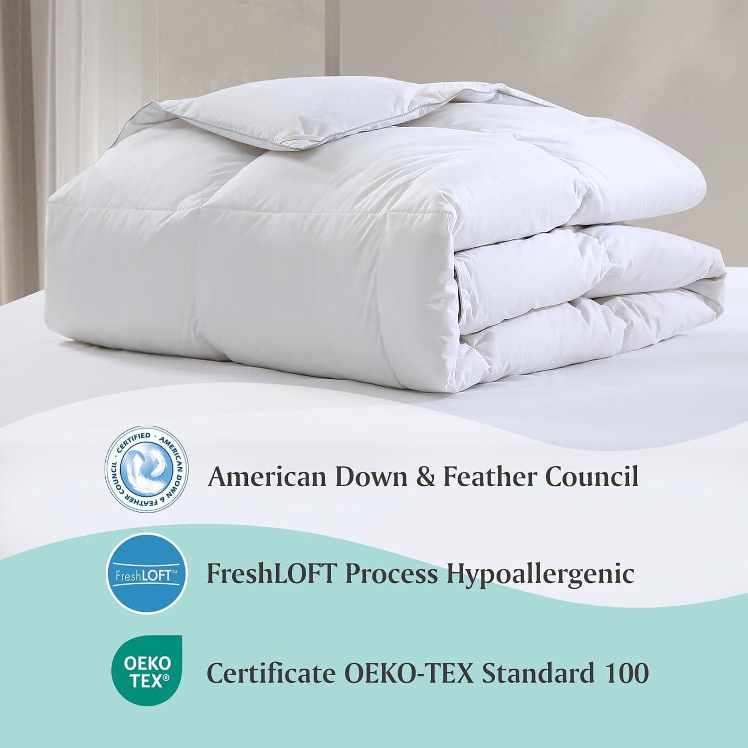 imageMartha Stewart Goose Feather and Down Fiber Comforter Queen Size Luxurious Hotel Duvet Insert Bedding Comforters 100 Cotton All Season Medium Warmth 90 x 90 InchWhiteTwin