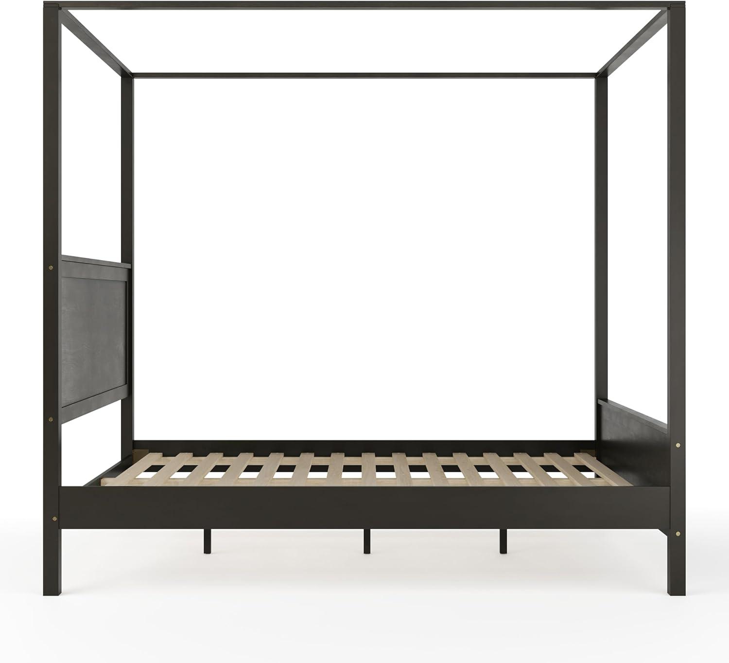imageMartha Stewart Hayes Canopy Platform Bed with Wood Headboard and Footboard Solid Wood Frame No Box Spring Needed Queen Size Dark Gray
