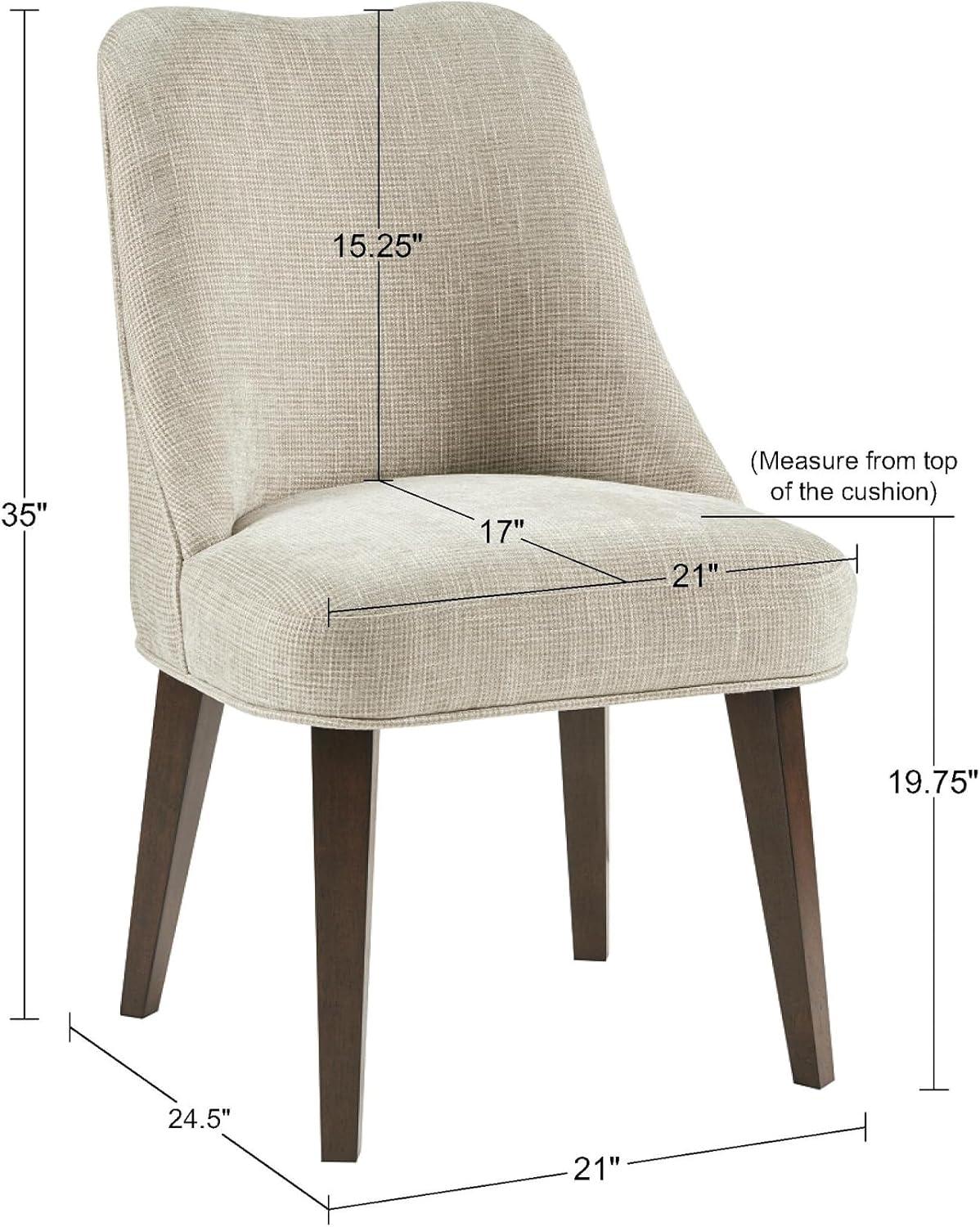 imageMartha Stewart Holls A Pair Dining Chairs Swoop Arm Curved Upholstered Back Round Piping Foam Seat Cushion Modern Kitchen Furniture Dark Finished Solid Wood Legs 35 H Beige 2 PieceHolls