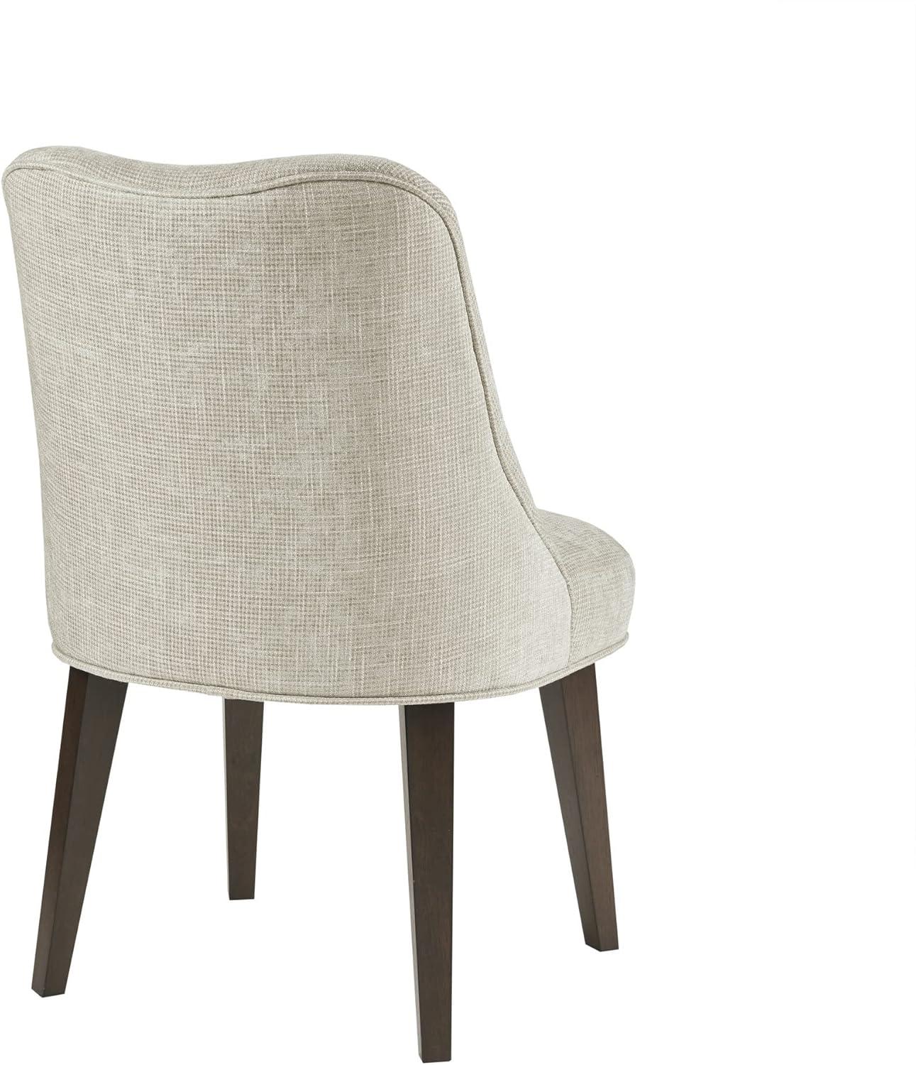 imageMartha Stewart Holls A Pair Dining Chairs Swoop Arm Curved Upholstered Back Round Piping Foam Seat Cushion Modern Kitchen Furniture Dark Finished Solid Wood Legs 35 H Beige 2 PieceHolls