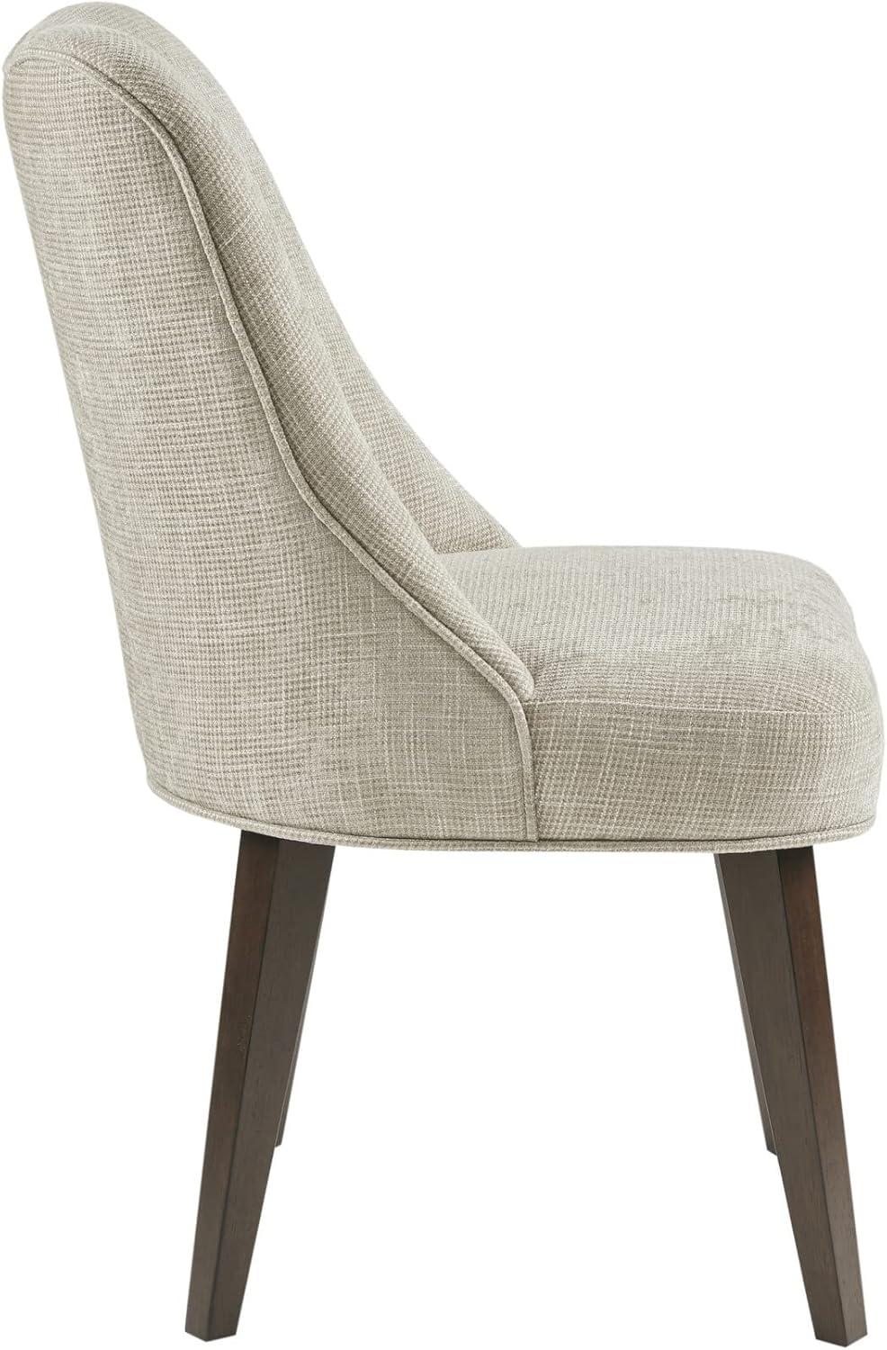 imageMartha Stewart Holls A Pair Dining Chairs Swoop Arm Curved Upholstered Back Round Piping Foam Seat Cushion Modern Kitchen Furniture Dark Finished Solid Wood Legs 35 H Beige 2 PieceHolls