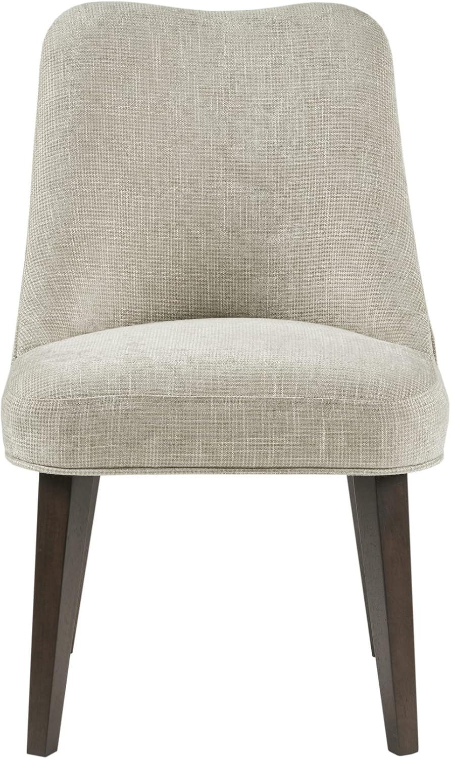 imageMartha Stewart Holls A Pair Dining Chairs Swoop Arm Curved Upholstered Back Round Piping Foam Seat Cushion Modern Kitchen Furniture Dark Finished Solid Wood Legs 35 H Beige 2 PieceHolls