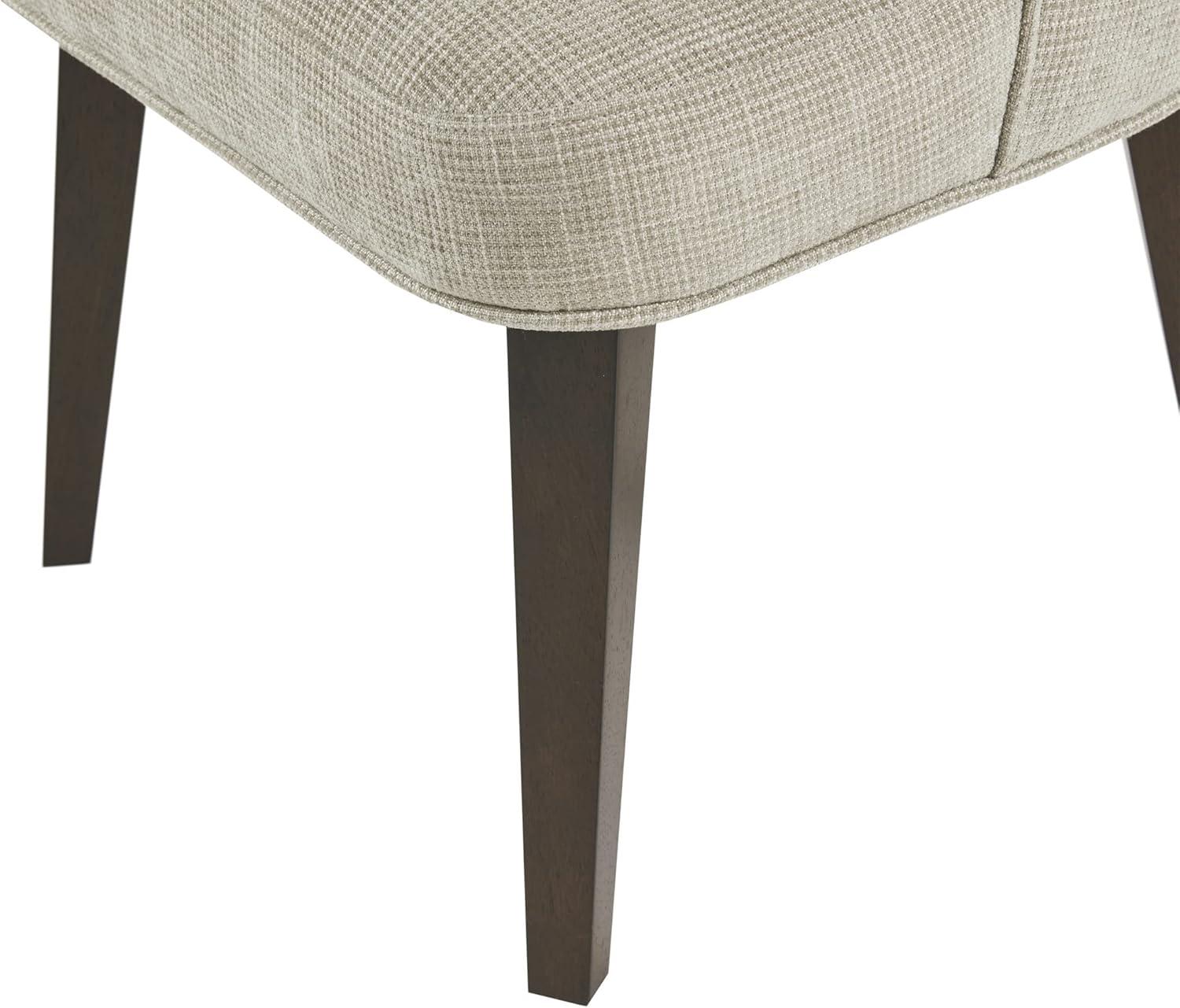 imageMartha Stewart Holls A Pair Dining Chairs Swoop Arm Curved Upholstered Back Round Piping Foam Seat Cushion Modern Kitchen Furniture Dark Finished Solid Wood Legs 35 H Beige 2 PieceHolls