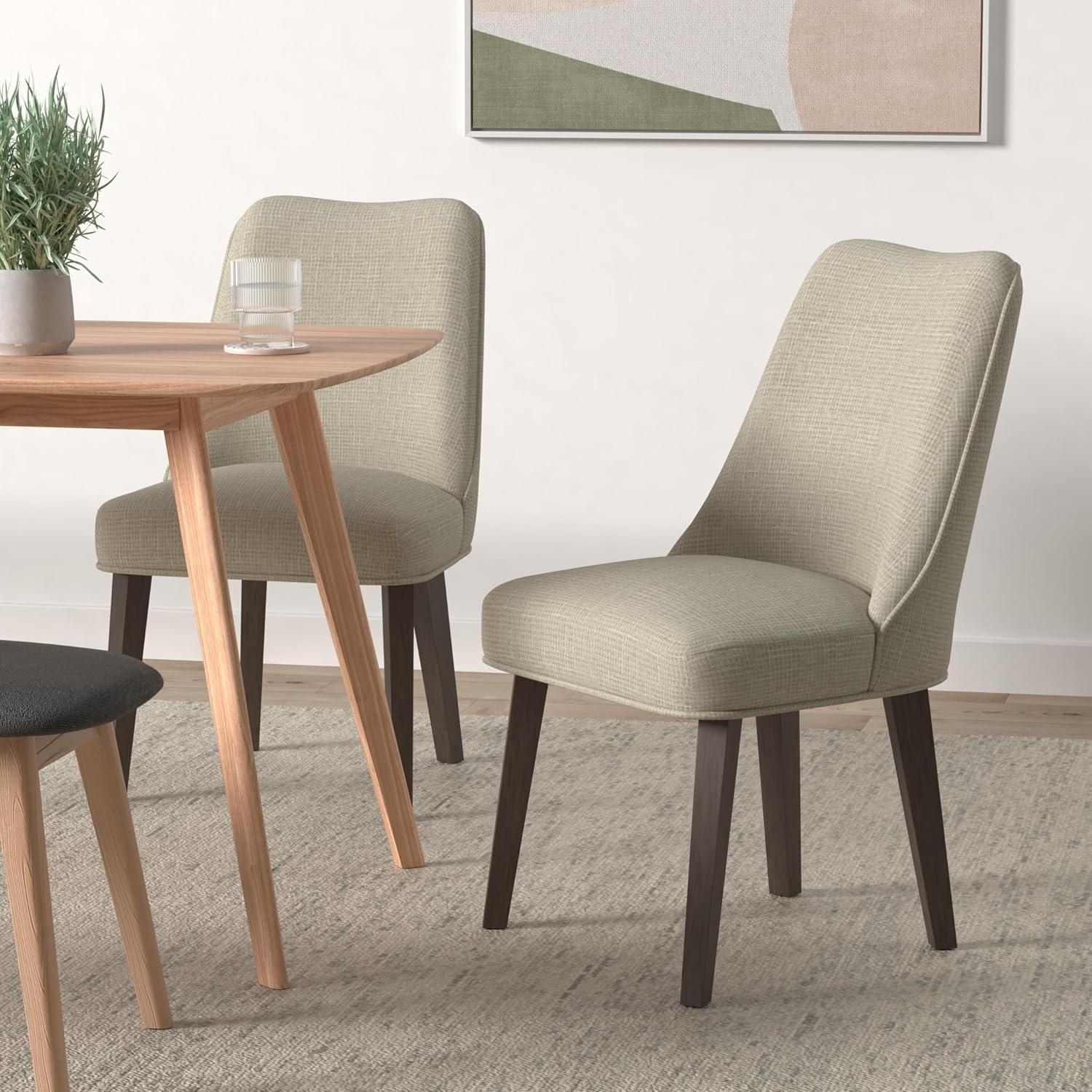 imageMartha Stewart Holls A Pair Dining Chairs Swoop Arm Curved Upholstered Back Round Piping Foam Seat Cushion Modern Kitchen Furniture Dark Finished Solid Wood Legs 35 H Beige 2 PieceHolls