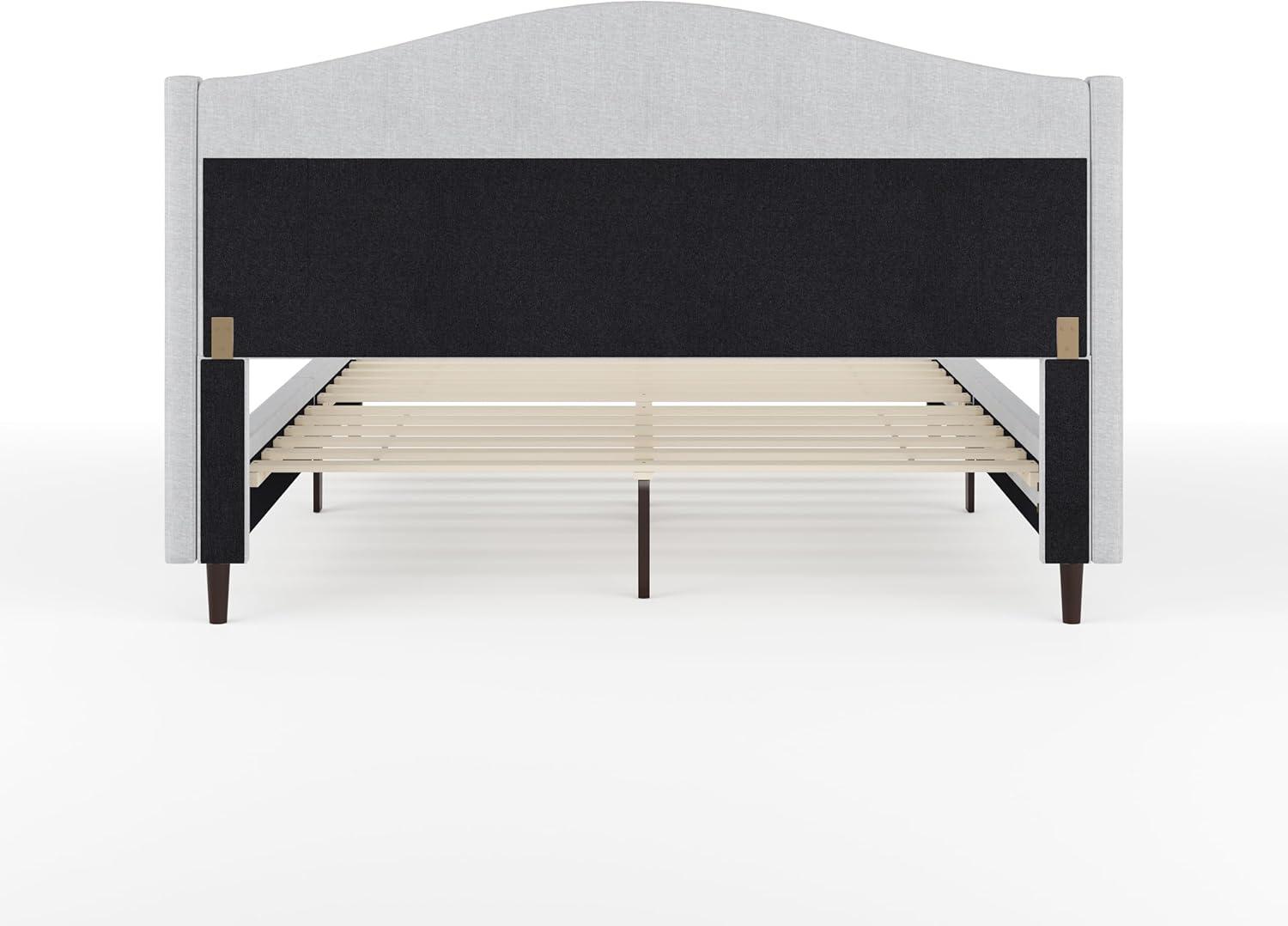imageMartha Stewart Kay Low Profile Platform Bed with Wingback Headboard Channel Stitched Faux Linen Upholstery No Box Spring Needed King GrayGray FabricBlack Legs
