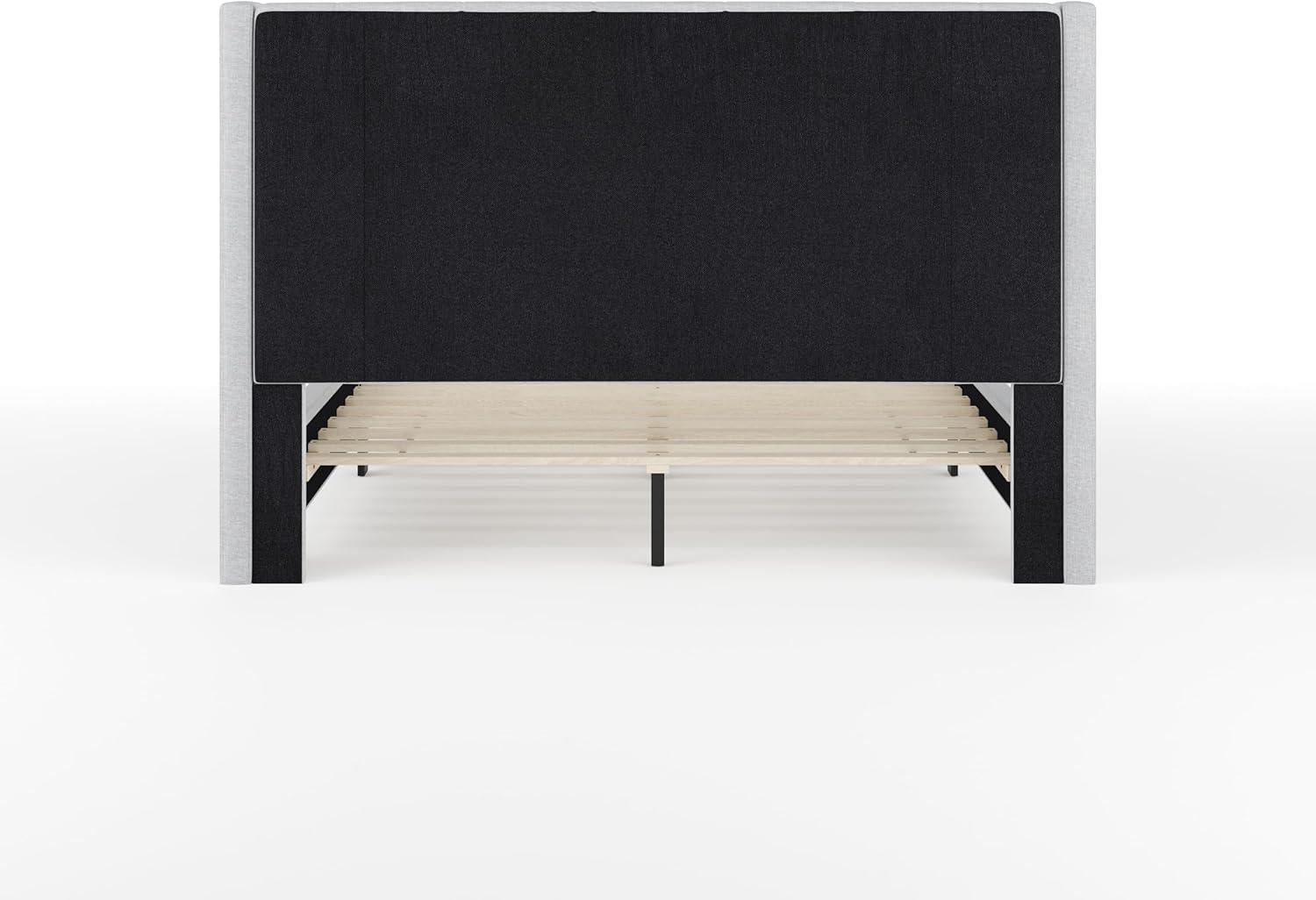 imageMartha Stewart Kay Low Profile Platform Bed with Wingback Headboard Channel Stitched Faux Linen Upholstery No Box Spring Needed King GrayGray FabricBlack Legs