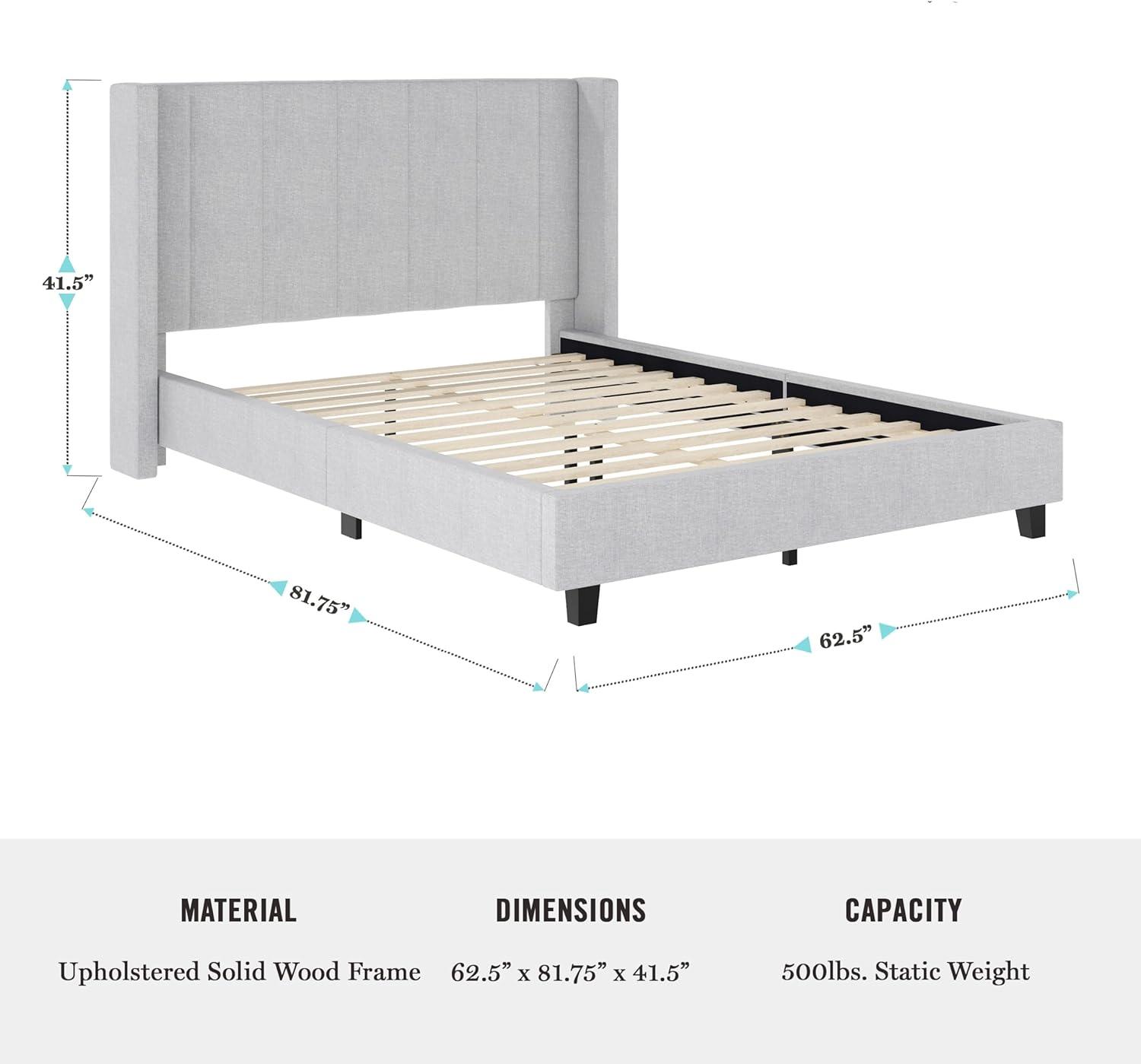 imageMartha Stewart Kay Low Profile Platform Bed with Wingback Headboard Channel Stitched Faux Linen Upholstery No Box Spring Needed King GrayGray FabricBlack Legs