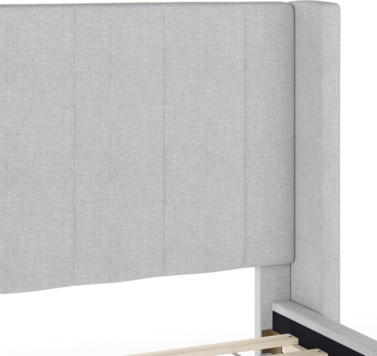 imageMartha Stewart Kay Low Profile Platform Bed with Wingback Headboard Channel Stitched Faux Linen Upholstery No Box Spring Needed King GrayGray FabricBlack Legs