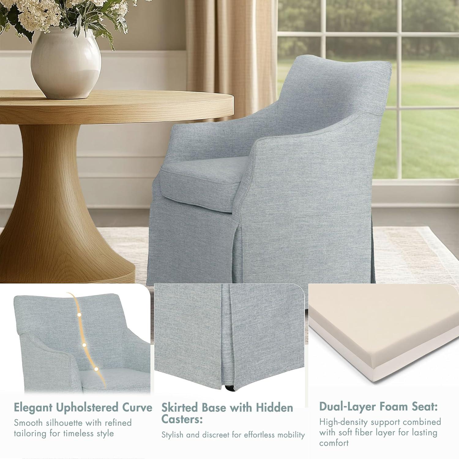 imageMartha Stewart London Upholstered Skirted Dining Arm Chair with Casters Curved Back Removable Seat Cushion for Dining Room Home Office or Living Space Light BlueLight Blue