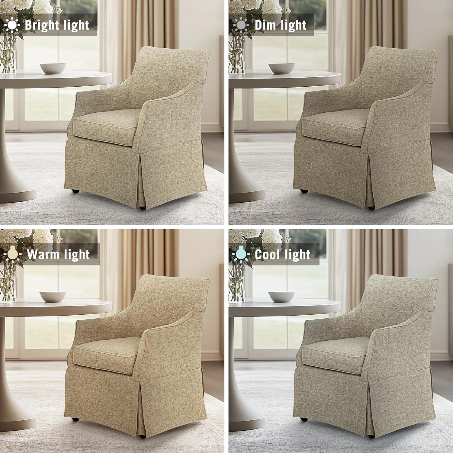 imageMartha Stewart London Upholstered Skirted Dining Arm Chair with Casters Curved Back Removable Seat Cushion for Dining Room Home Office or Living Space Light BlueBeige