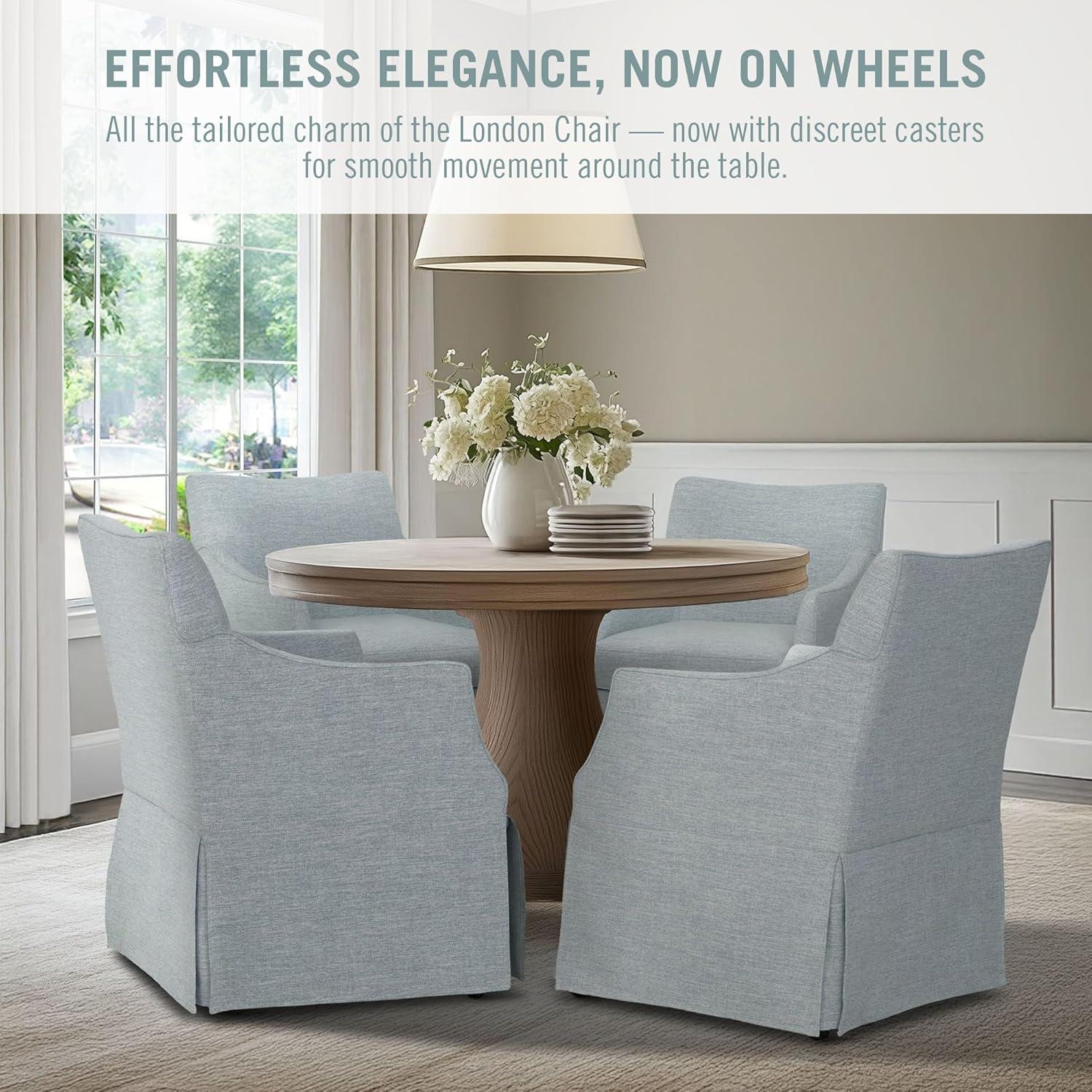 imageMartha Stewart London Upholstered Skirted Dining Arm Chair with Casters Curved Back Removable Seat Cushion for Dining Room Home Office or Living Space Light BlueLight Blue