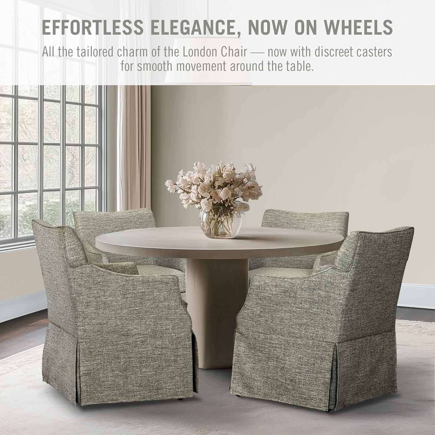 imageMartha Stewart London Upholstered Skirted Dining Arm Chair with Casters Curved Back Removable Seat Cushion for Dining Room Home Office or Living Space Light BlueGrey