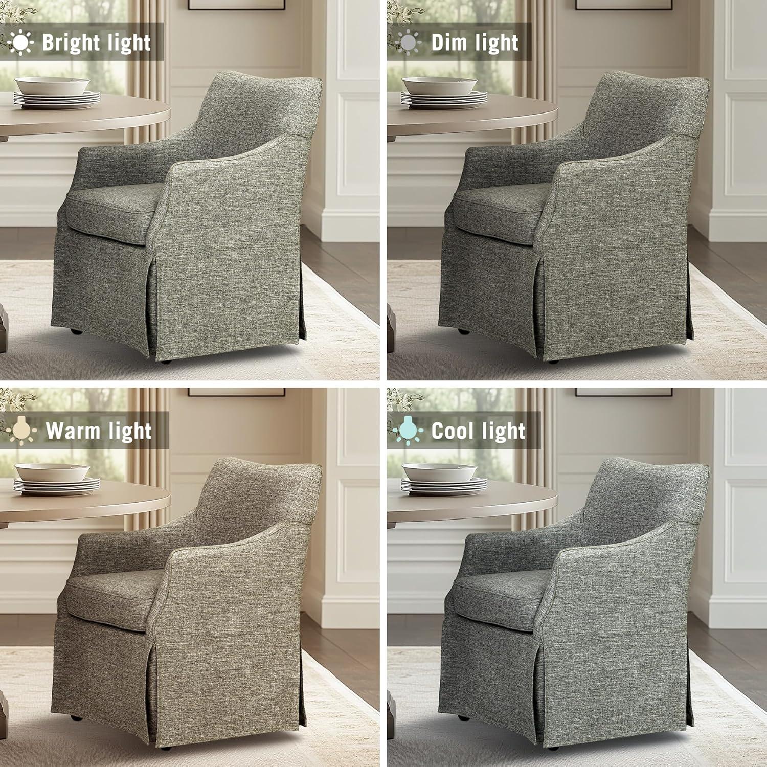 imageMartha Stewart London Upholstered Skirted Dining Arm Chair with Casters Curved Back Removable Seat Cushion for Dining Room Home Office or Living Space Light BlueGrey