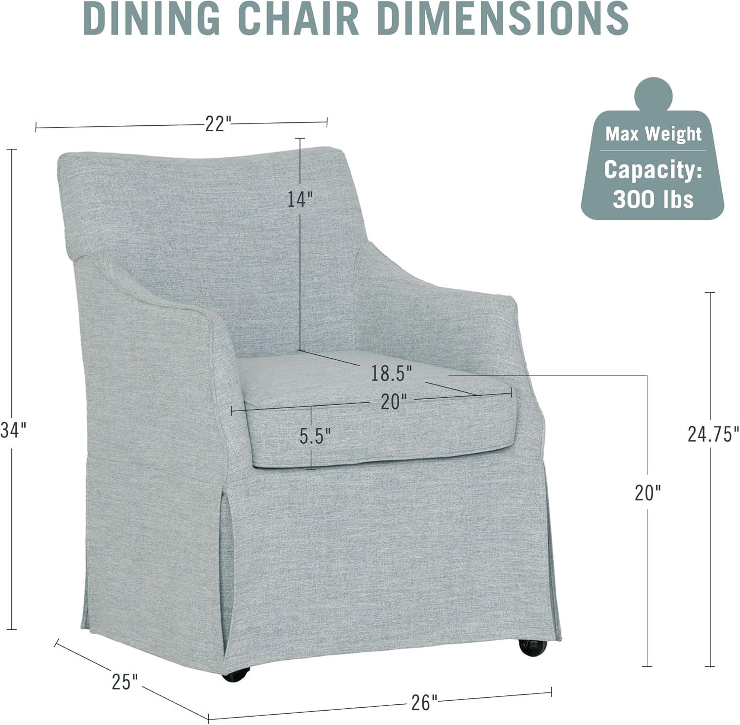 imageMartha Stewart London Upholstered Skirted Dining Arm Chair with Casters Curved Back Removable Seat Cushion for Dining Room Home Office or Living Space Light BlueLight Blue
