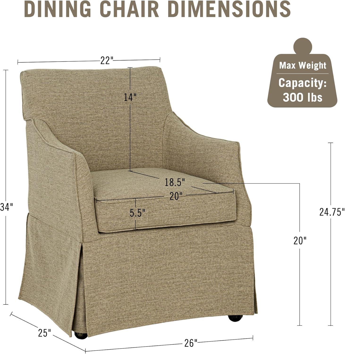 imageMartha Stewart London Upholstered Skirted Dining Arm Chair with Casters Curved Back Removable Seat Cushion for Dining Room Home Office or Living Space Light BlueBeige