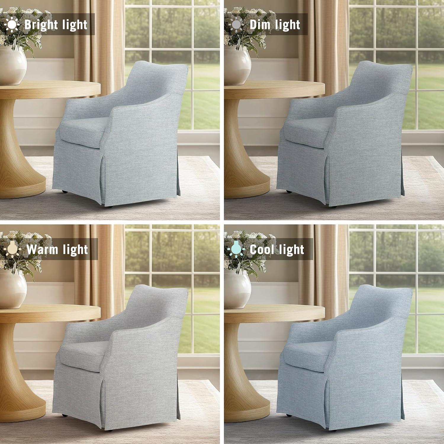 imageMartha Stewart London Upholstered Skirted Dining Arm Chair with Casters Curved Back Removable Seat Cushion for Dining Room Home Office or Living Space Light BlueLight Blue