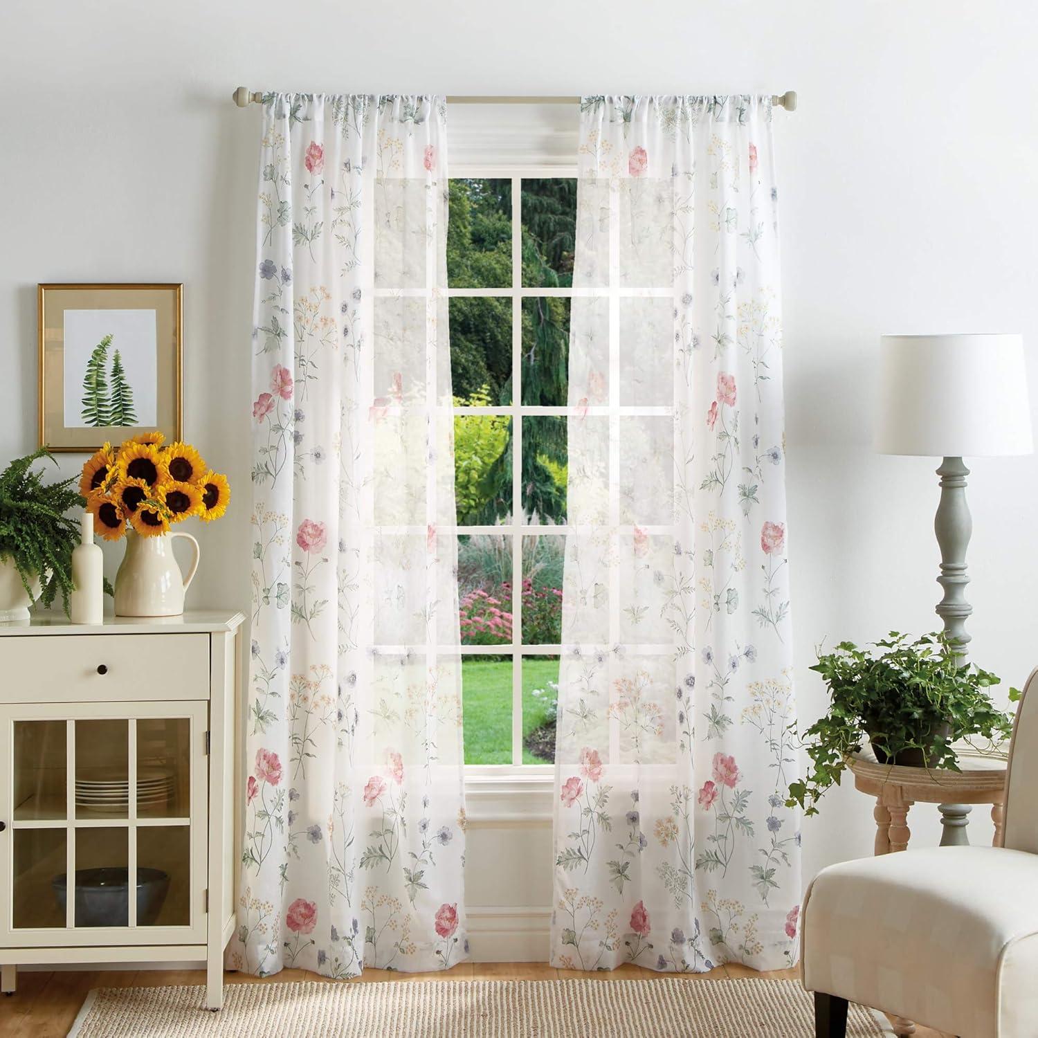 imageMartha Stewart Marthas Garden Floral SemiSheer Rod Pocket Window Curtain Single Panel 84 MultiMulti Color