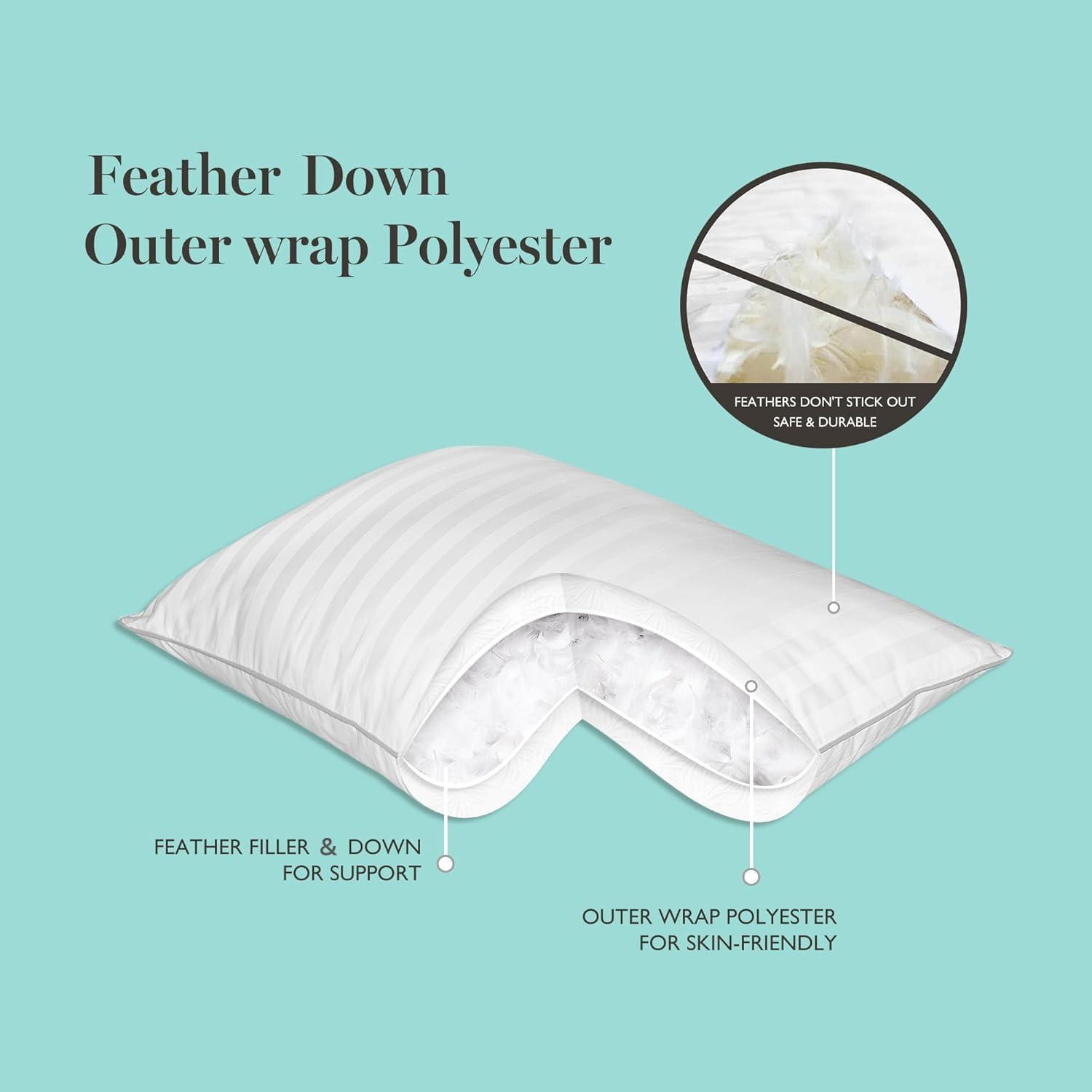 imageMartha Stewart Medium Soft Feather Down 100 Cotton 500 Thread Count Damask Stripe Embroidered Queen Size Set of 2White