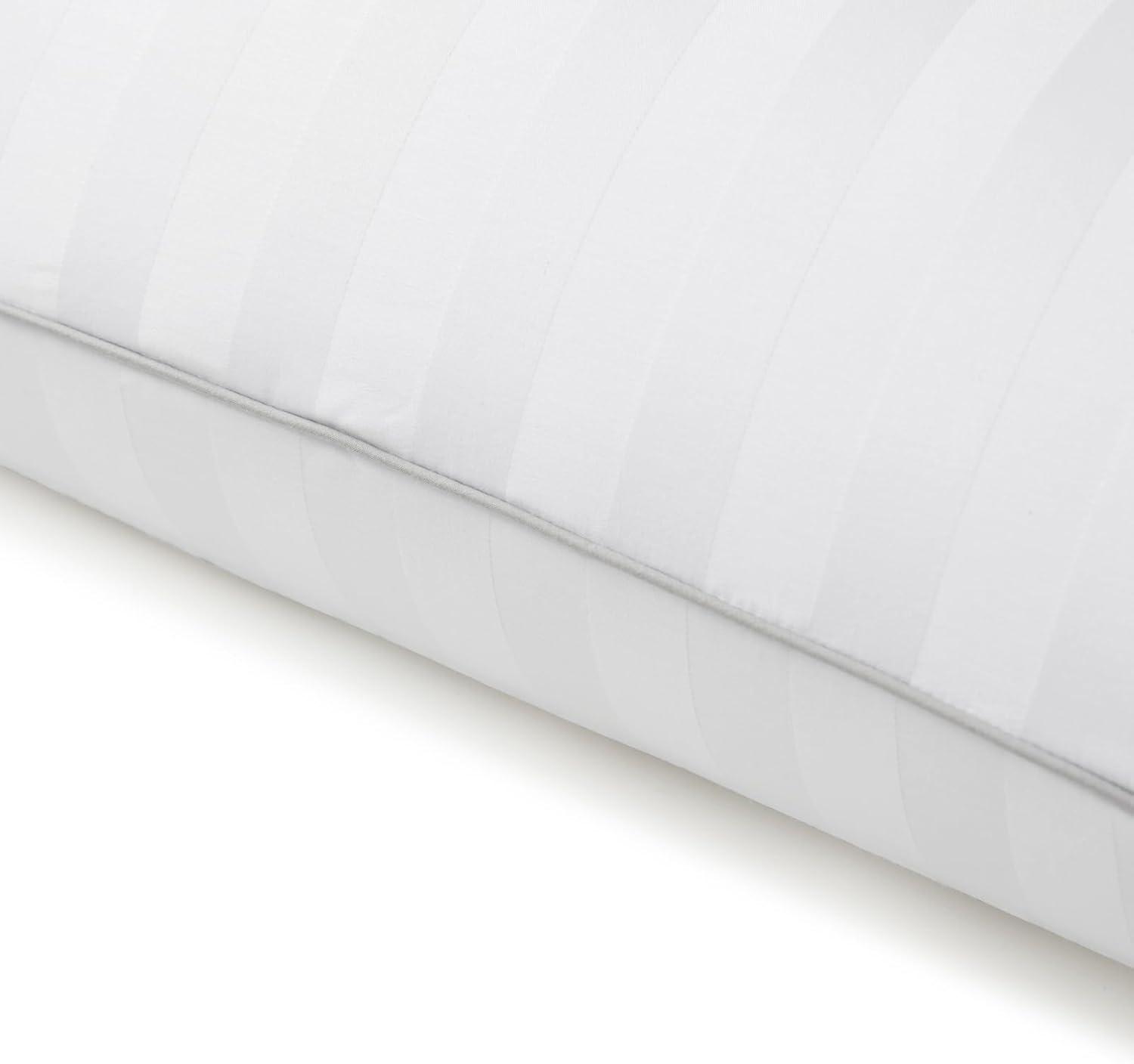 imageMartha Stewart Medium Soft Feather Down 100 Cotton 500 Thread Count Damask Stripe Embroidered Queen Size Set of 2White