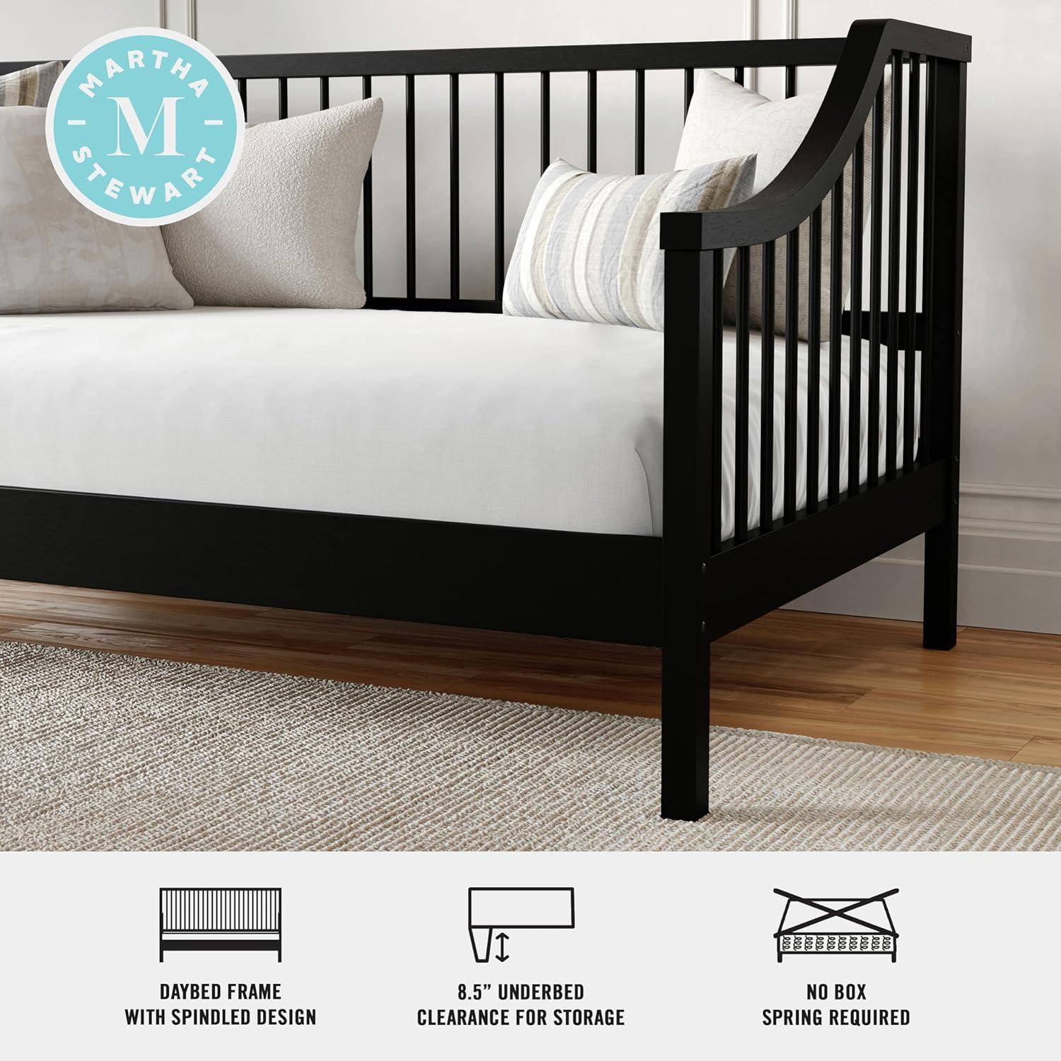 imageMartha Stewart Neely Platform Daybed with Wood Spindles Solid Wood Frame No Box Spring Needed Twin Size GrayBlack