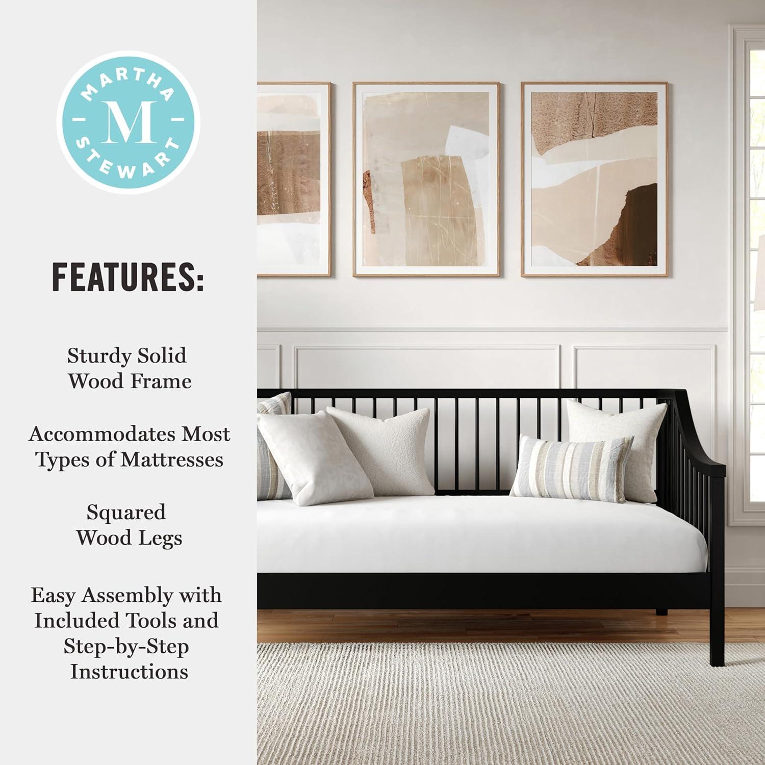 imageMartha Stewart Neely Platform Daybed with Wood Spindles Solid Wood Frame No Box Spring Needed Twin Size GrayBlack