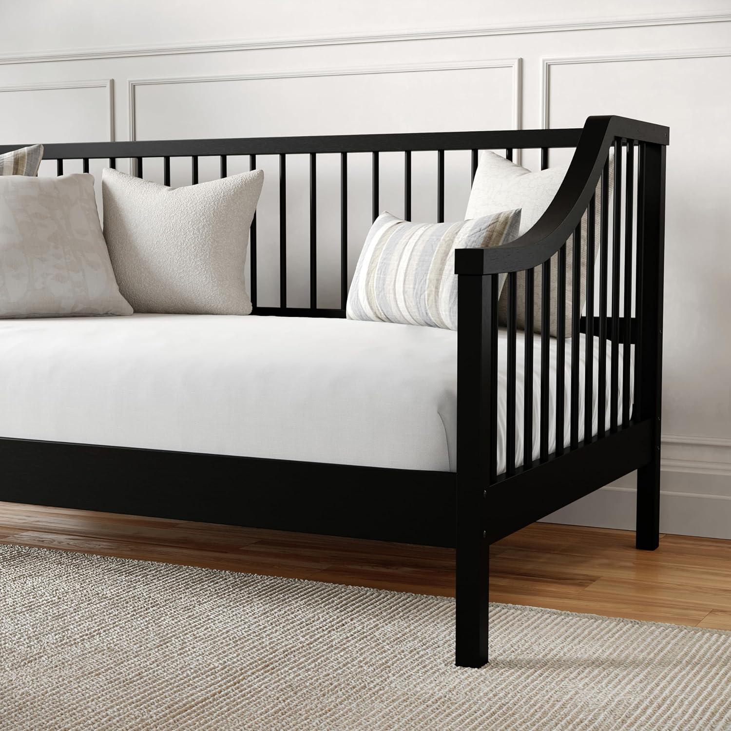 imageMartha Stewart Neely Platform Daybed with Wood Spindles Solid Wood Frame No Box Spring Needed Twin Size GrayBlack