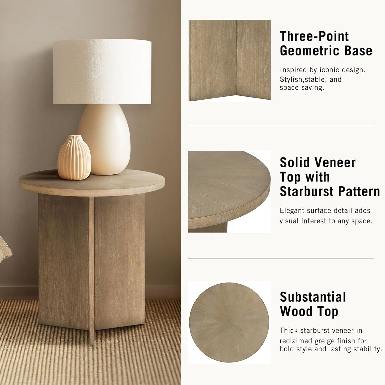 imageMartha Stewart Sadie Round Coffee Table Starburst Veneer Top Walnut Brown Wood Finish Modern Accent for Living Room Lounge or Sitting Area 22 x Dia 24 HReclaimed Greige