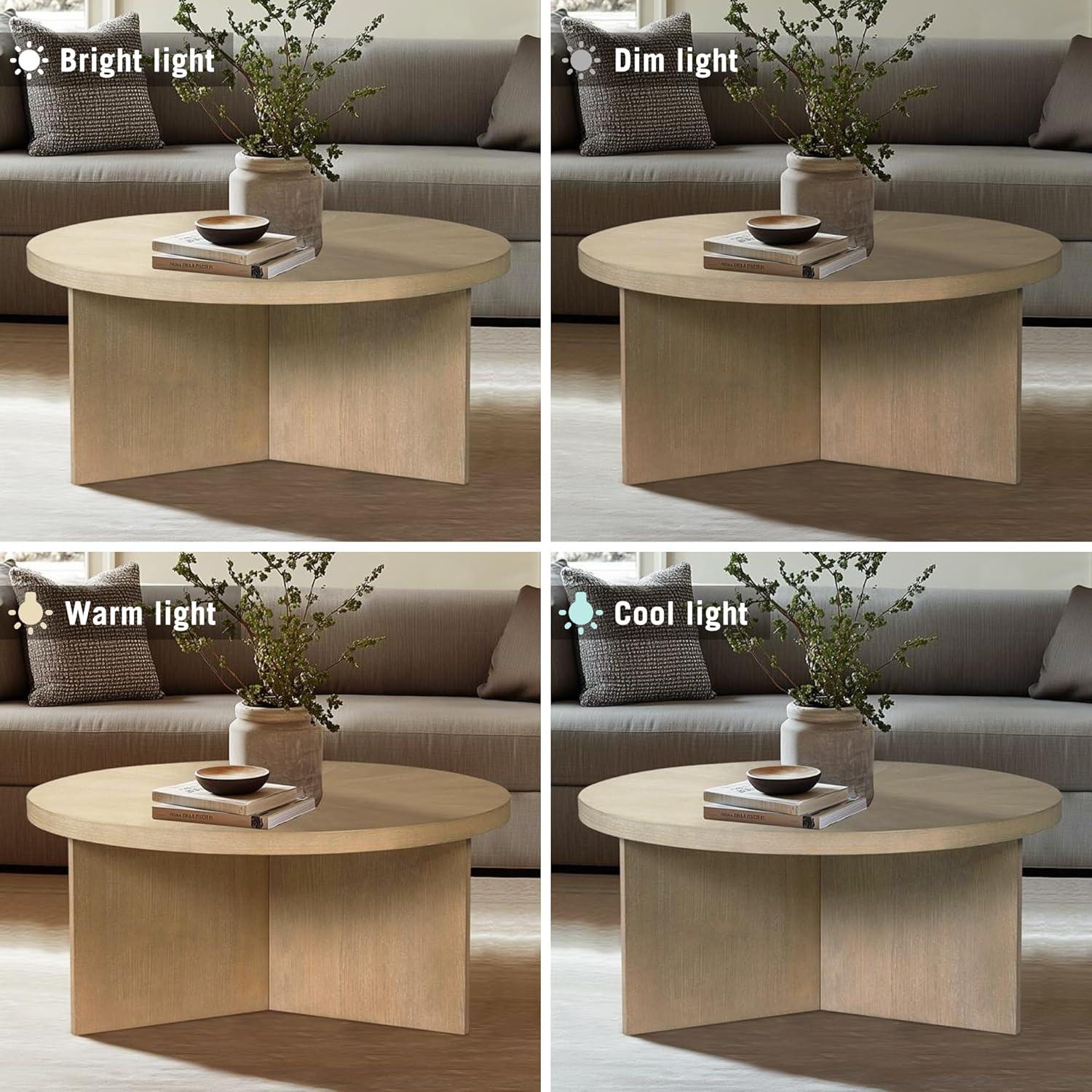 imageMartha Stewart Sadie Round Coffee Table Starburst Veneer Top Walnut Brown Wood Finish Modern Accent for Living Room Lounge or Sitting Area 22 x Dia 24 HReclaimed Greige