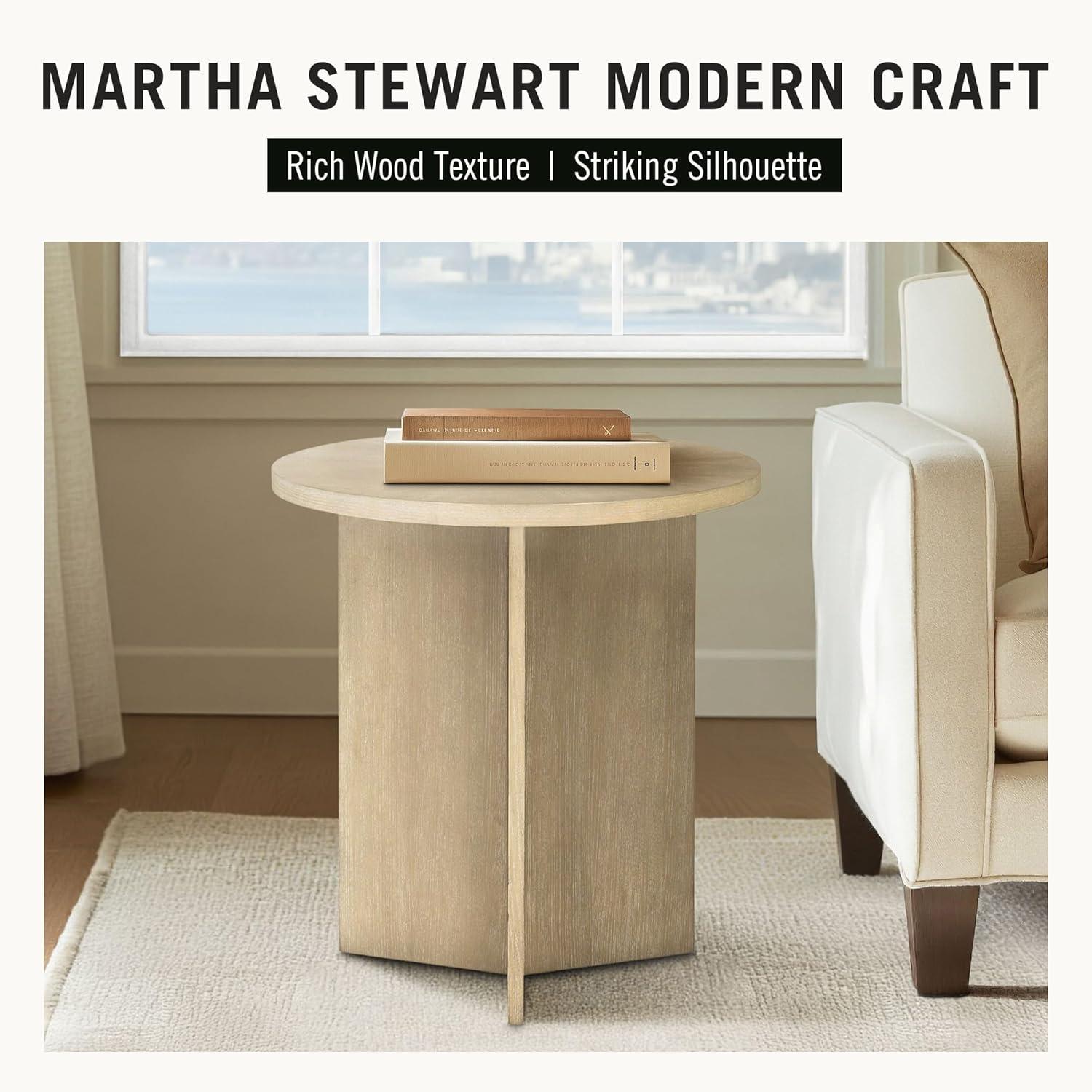 imageMartha Stewart Sadie Round Coffee Table Starburst Veneer Top Walnut Brown Wood Finish Modern Accent for Living Room Lounge or Sitting Area 22 x Dia 24 HReclaimed Greige