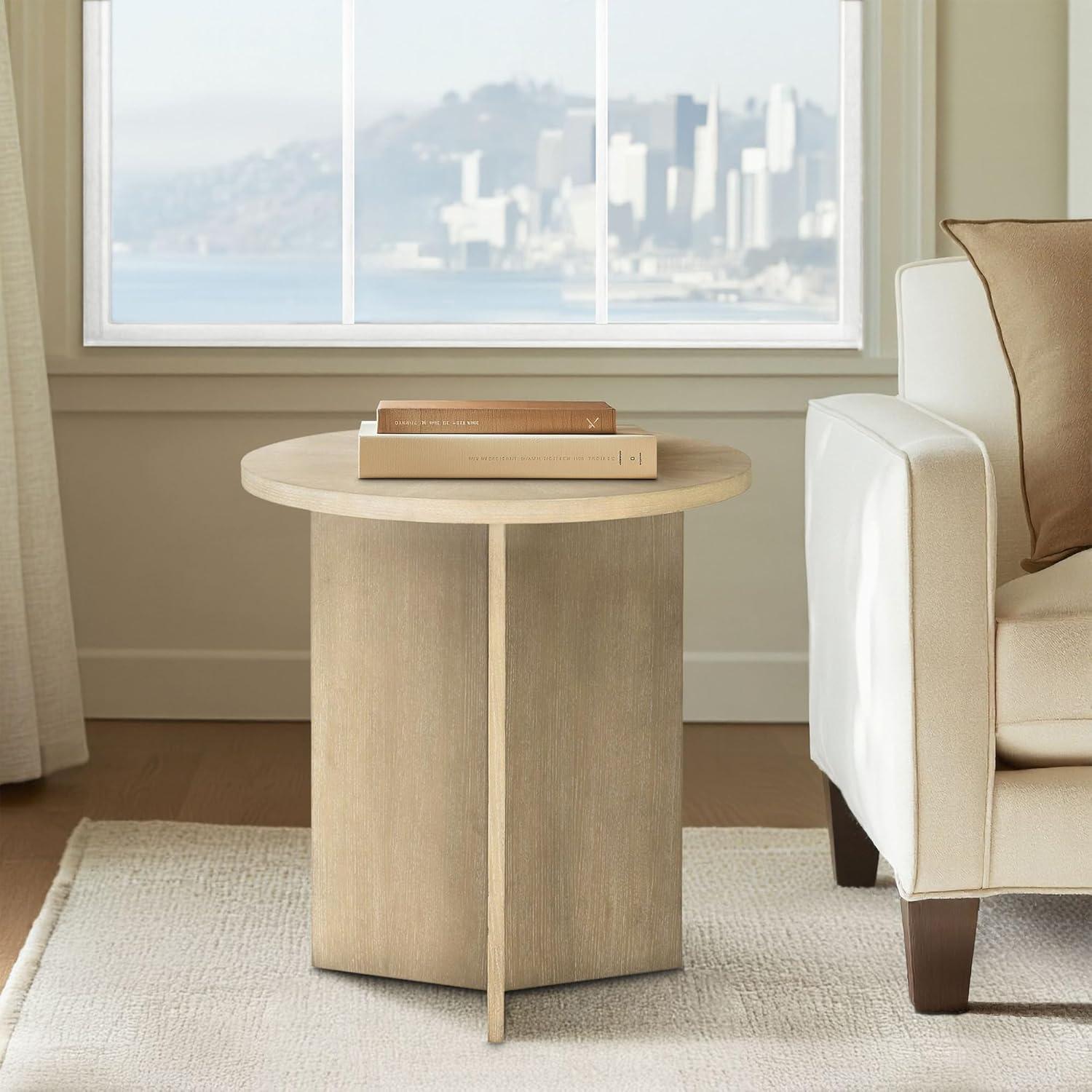 imageMartha Stewart Sadie Round Coffee Table Starburst Veneer Top Walnut Brown Wood Finish Modern Accent for Living Room Lounge or Sitting Area 22 x Dia 24 HReclaimed Greige