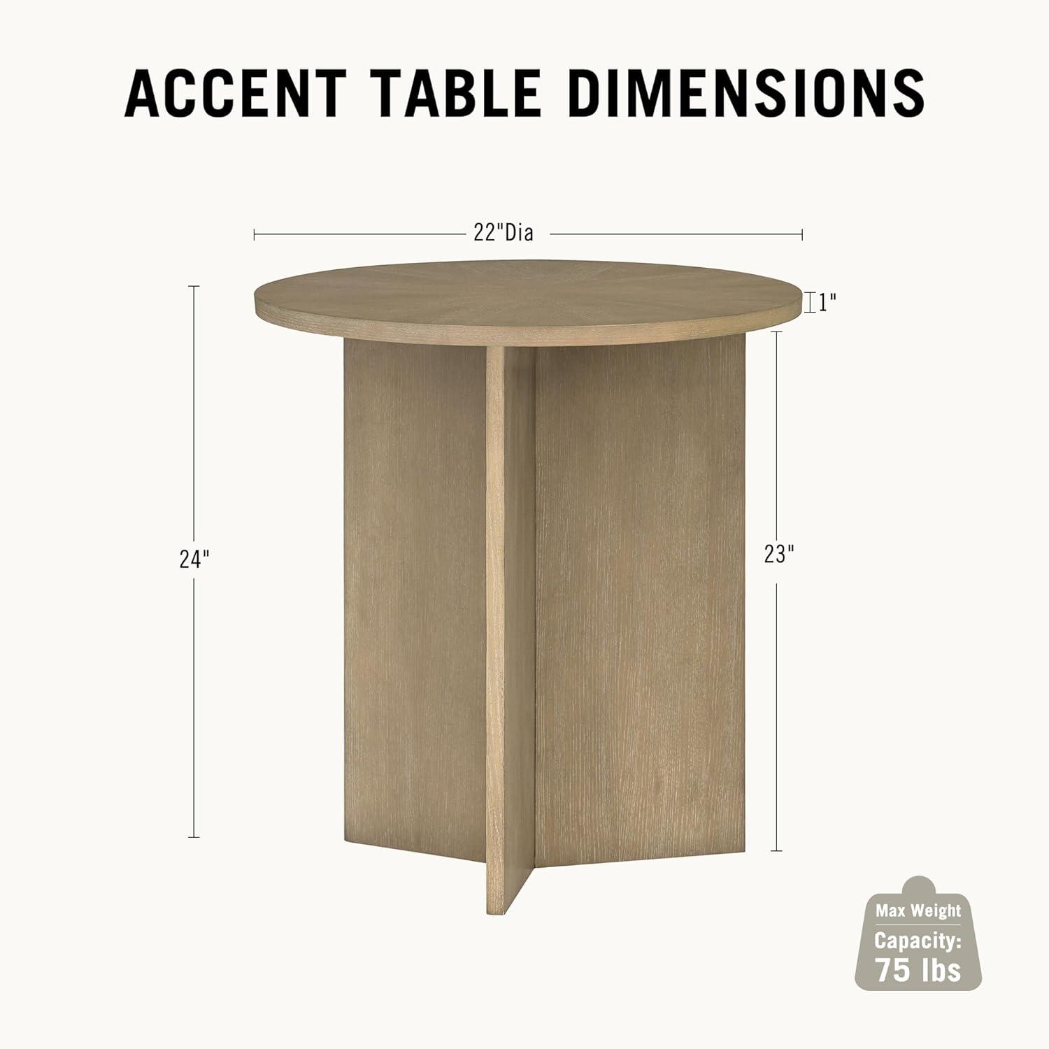 imageMartha Stewart Sadie Round Coffee Table Starburst Veneer Top Walnut Brown Wood Finish Modern Accent for Living Room Lounge or Sitting Area 22 x Dia 24 HReclaimed Greige
