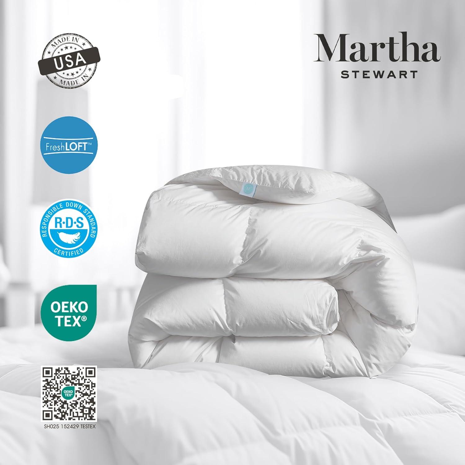imageMartha Stewart Tencel Lyocell Cotton Blend Hungarian White Goose Down Feather Comforter King Size750 Fill Power All Seasons Warmth Lightweight Duvet Insert Made in USA 106 x 90FullQueen