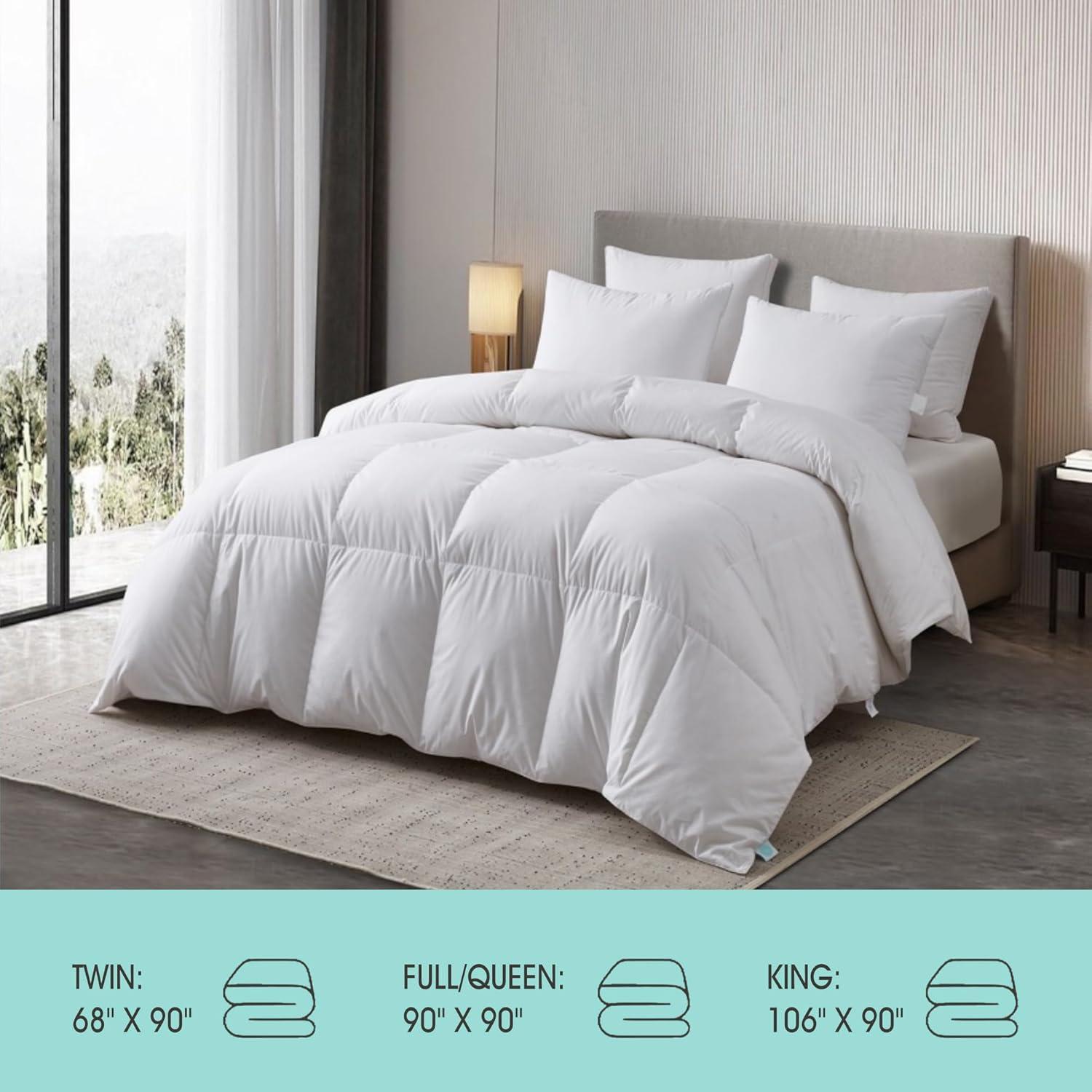imageMartha Stewart Tencel Lyocell Cotton Blend Hungarian White Goose Down Feather Comforter King Size750 Fill Power All Seasons Warmth Lightweight Duvet Insert Made in USA 106 x 90FullQueen