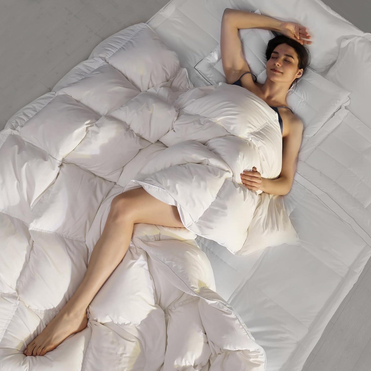 imageMartha Stewart Tencel Lyocell Cotton Blend Hungarian White Goose Down Feather Comforter King Size750 Fill Power All Seasons Warmth Lightweight Duvet Insert Made in USA 106 x 90FullQueen