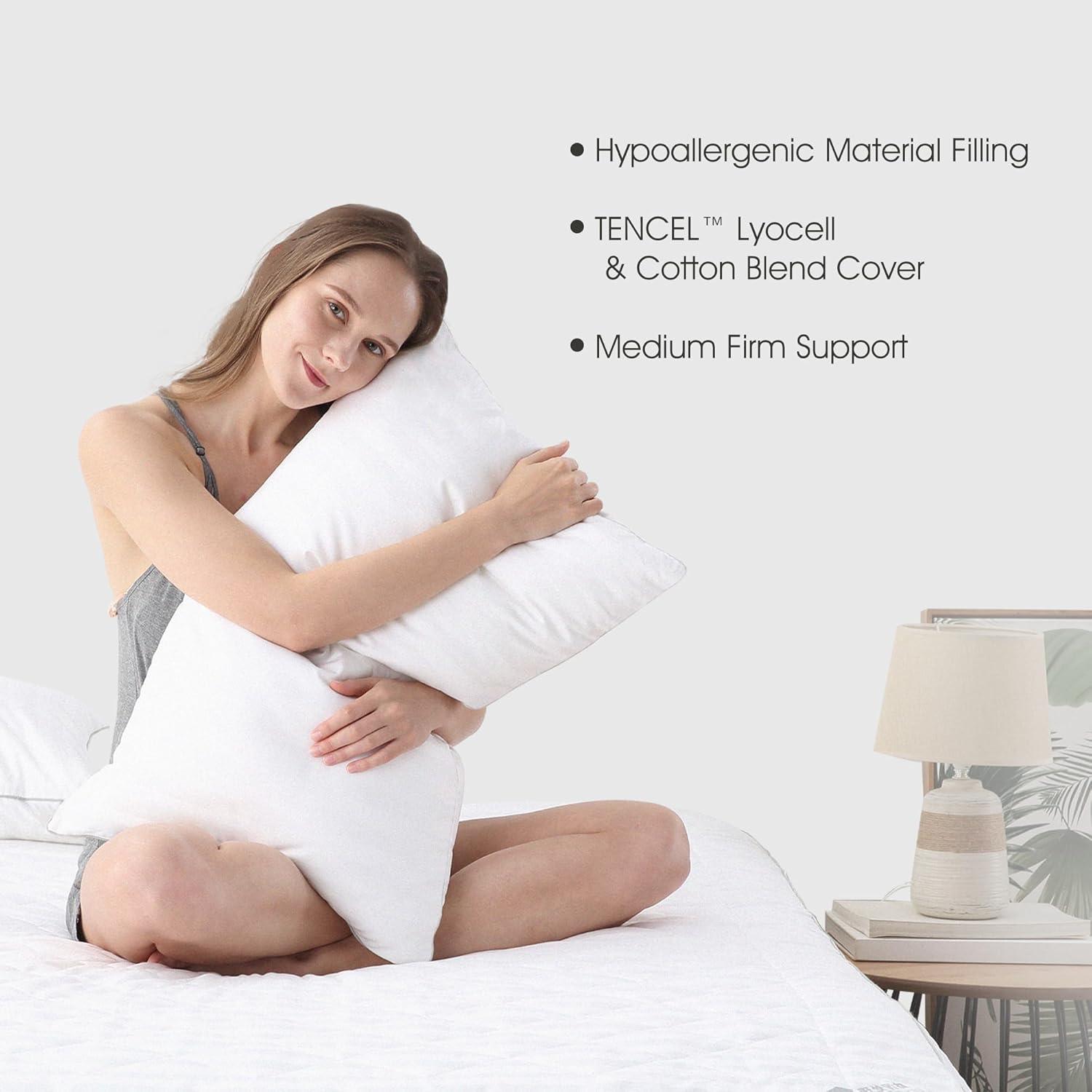 imageMartha Stewart Tencel LyocellCotton Blend White Feather Down Pillow Medium Firm2 PackKing Size Bed Pillow 2 CountKing