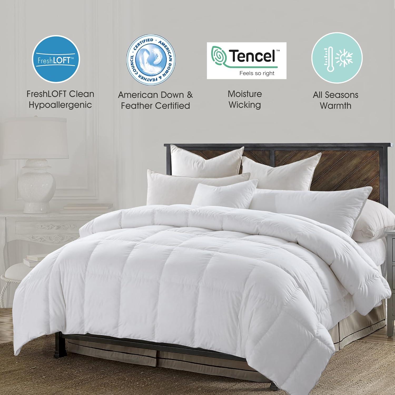 imageMartha Stewart Tencel LyocellCotton Blend White Goose Feather and Down Fiber Comforter Medium Weight All Season Warmth FullQueen SizeFullQueen